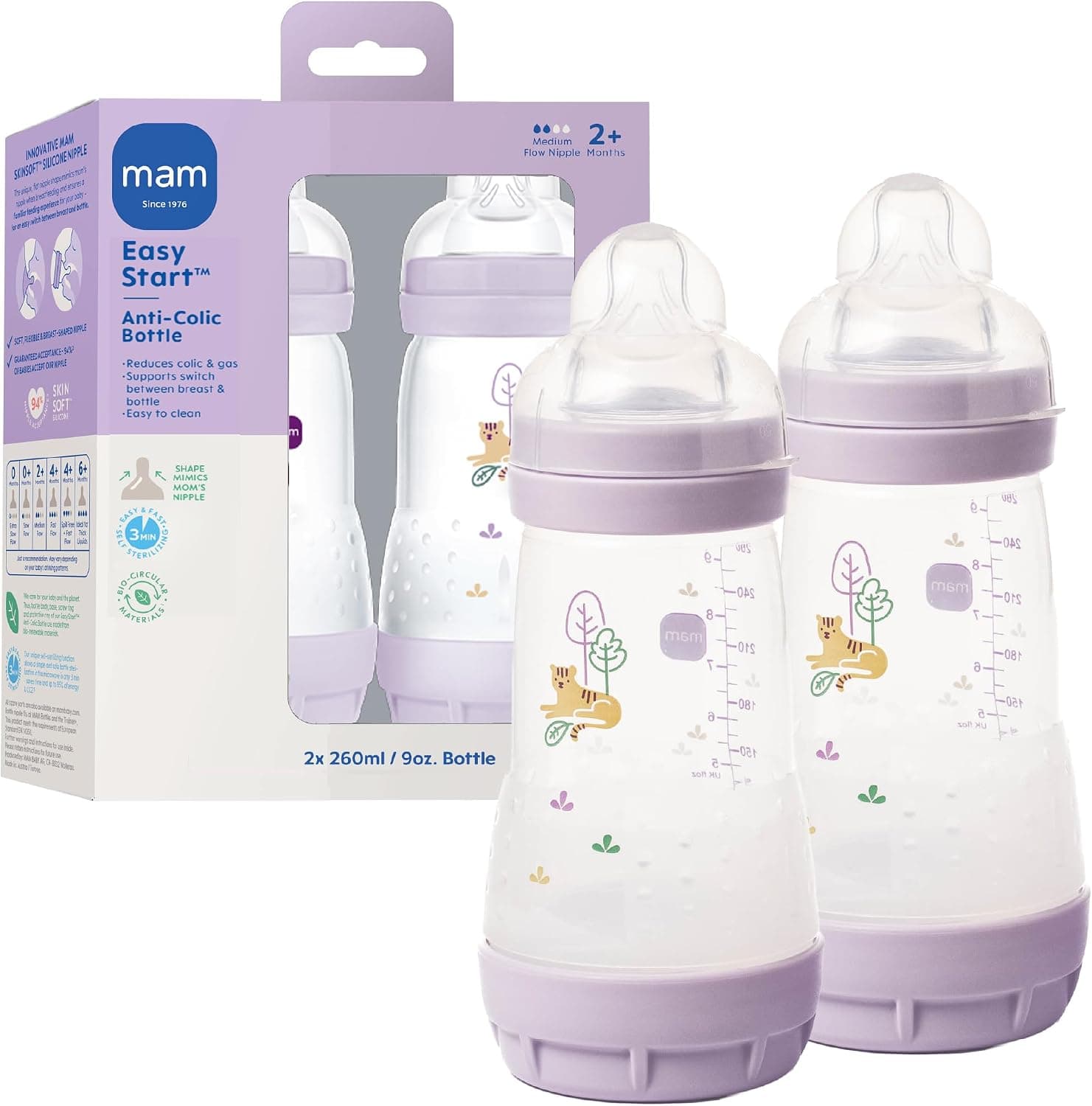 شیشه شیر دخترانه MAM ضد نفخ مدل Easy Start 9 oz 2 Count شیشه شیر دخترانه MAM ضد نفخ مدل Easy Start 9 oz 2 Count