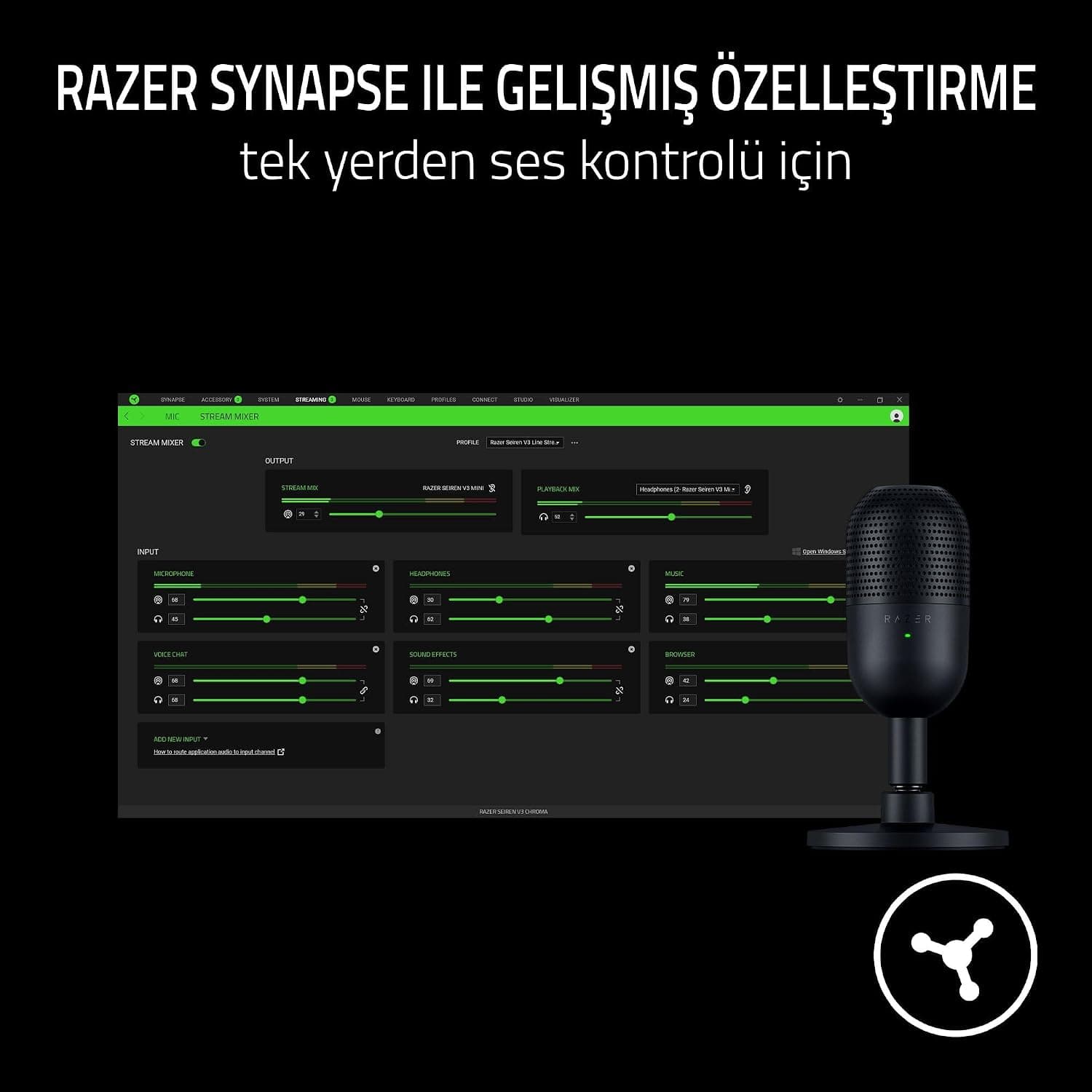 میکروفون USB Razer Seiren V3 Mini مشکی کاندنسر 14mm با دریافت کاردیوید میکروفون USB Razer Seiren V3 Mini مشکی کاندنسر 14mm با دریافت کاردیوید