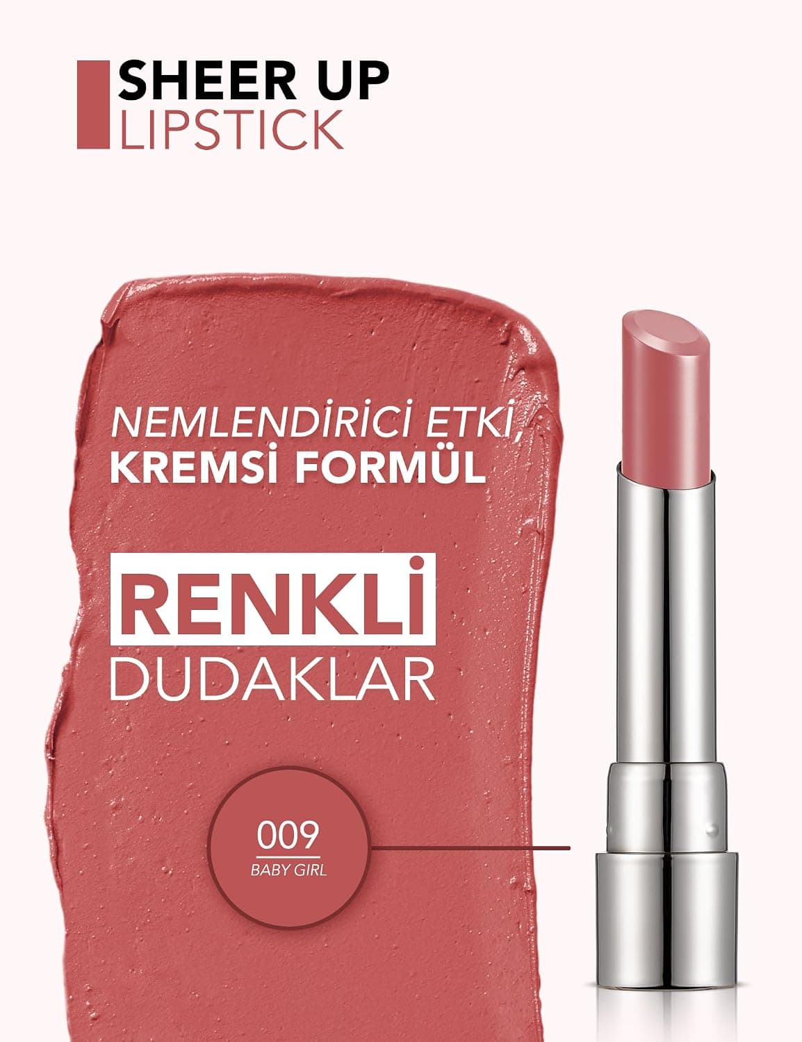 رژ لب Flormar Sheer Up نیمهشفاف مرطوبکننده براق مدل 009 Baby Girl رژ لب Flormar Sheer Up نیمهشفاف مرطوبکننده براق مدل 009 Baby Girl