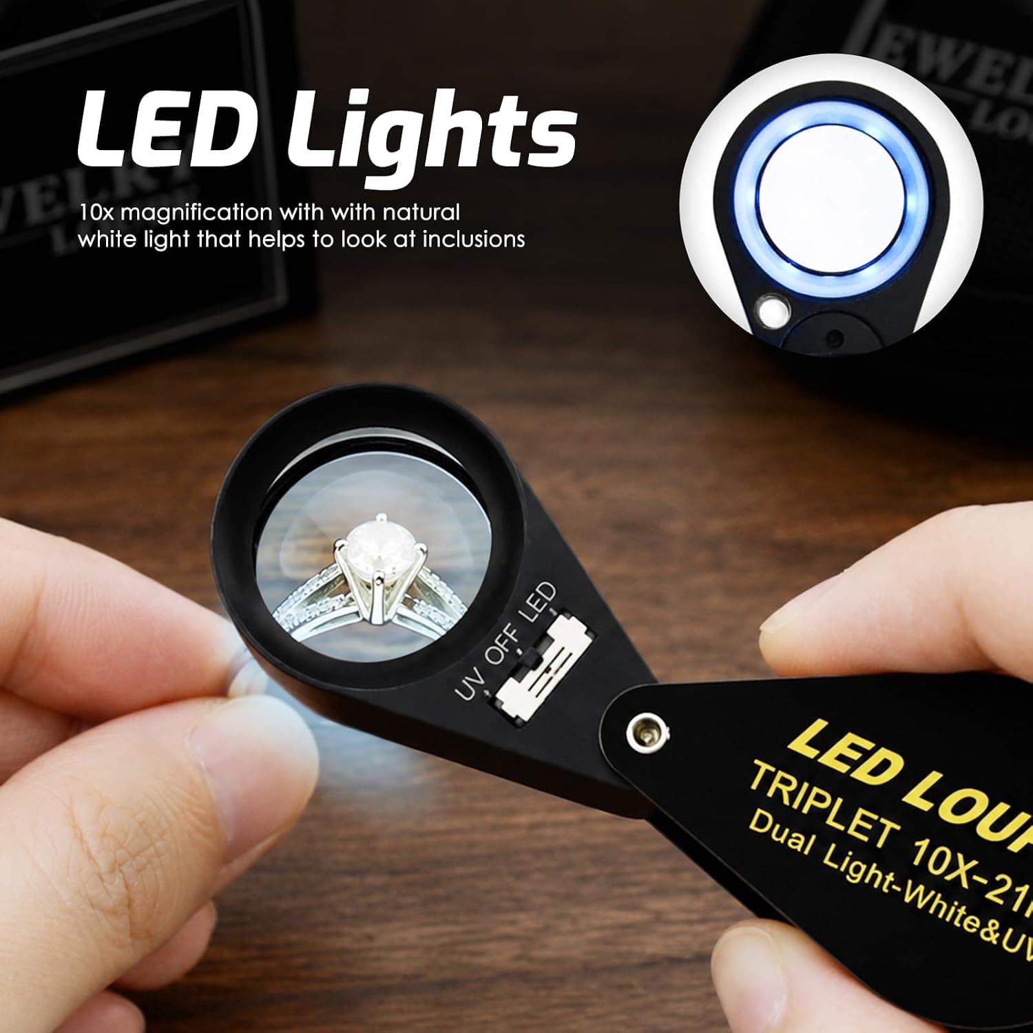 ذرهبین جواهرشناسی تاشو GAIN EXPRESS با نور 6 LED و UV مدل Hastings Triplet Loupe 10X ذرهبین جواهرشناسی تاشو GAIN EXPRESS با نور 6 LED و UV مدل Hastings Triplet Loupe 10X