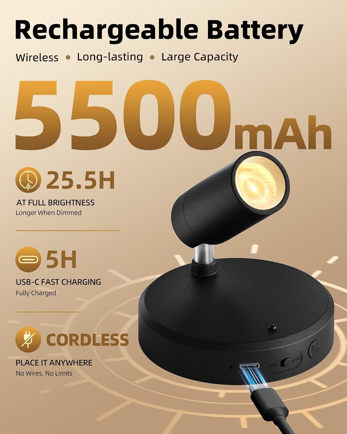 چراغ اسپات تابلویی EZVALO شارژی 5500mAh، LED بیسیم با کنترل از راه دور، تایمر و نور قابل تنظیم 3-CCT، بسته 4 عددی مشکی چراغ اسپات تابلویی EZVALO شارژی 5500mAh، LED بیسیم با کنترل از راه دور، تایمر و نور قابل تنظیم 3-CCT، بسته 4 عددی مشکی