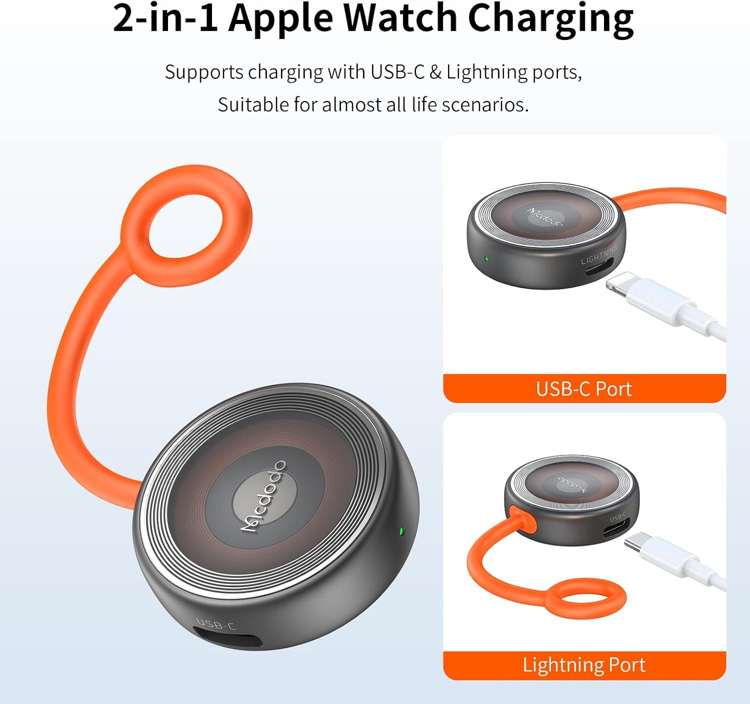 شارژر بیسیم مغناطیسی Mcdodo برای Apple Watch با USB-C و Lightning مشکی شارژر بیسیم مغناطیسی Mcdodo برای Apple Watch با USB-C و Lightning مشکی