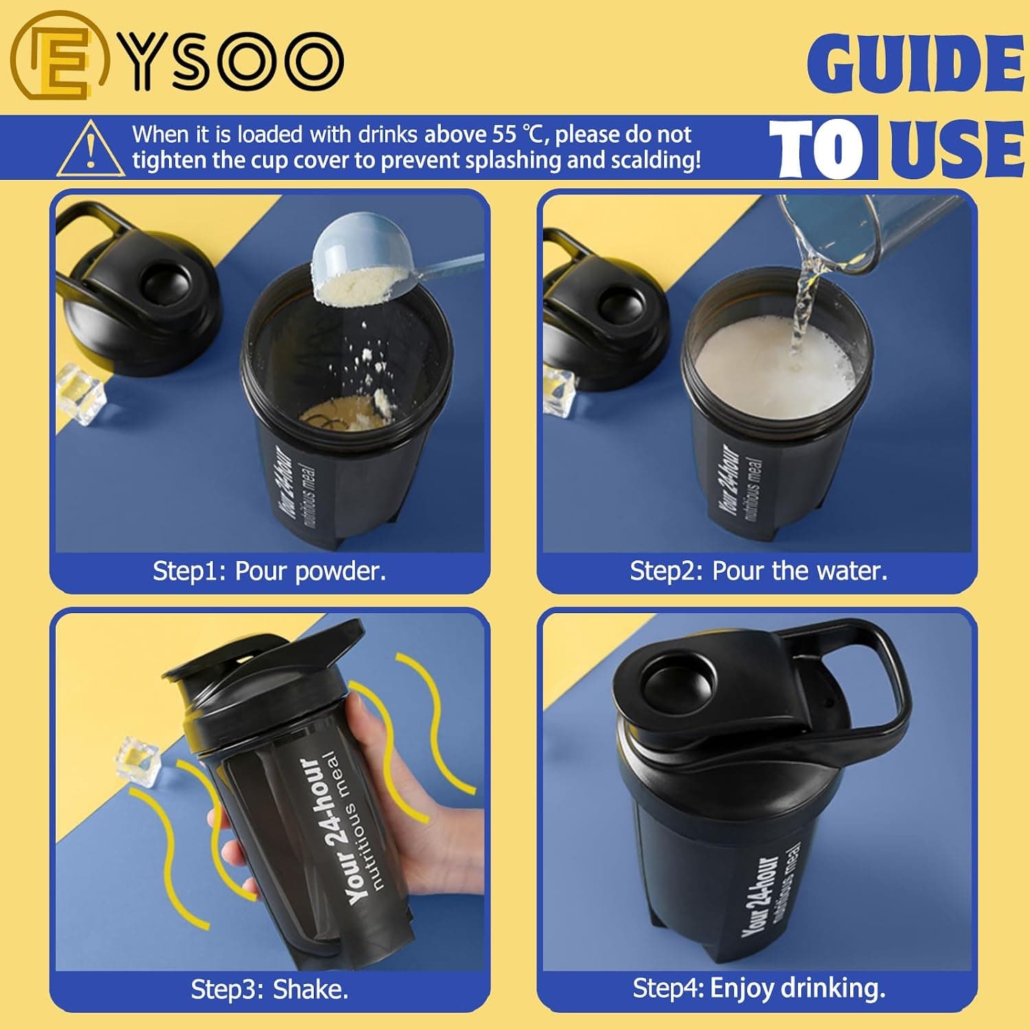 شیکر پروتئین ۲ عددی EYSOO ضدنشت بدون BPA، 500ml / 17oz مشکی و خاکستری شیکر پروتئین ۲ عددی EYSOO ضدنشت بدون BPA، 500ml / 17oz مشکی و خاکستری