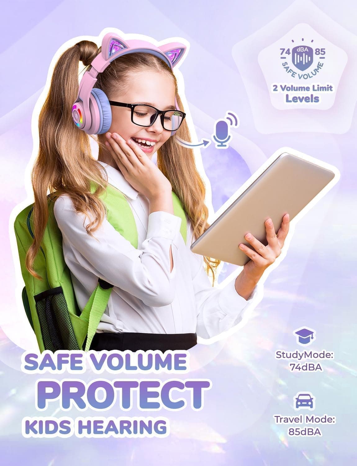 هدفون بلوتوث بچگانه iClever با میکروفون گوش گربهای LED مدل BTH13 هدفون بلوتوث بچگانه iClever با میکروفون گوش گربهای LED مدل BTH13