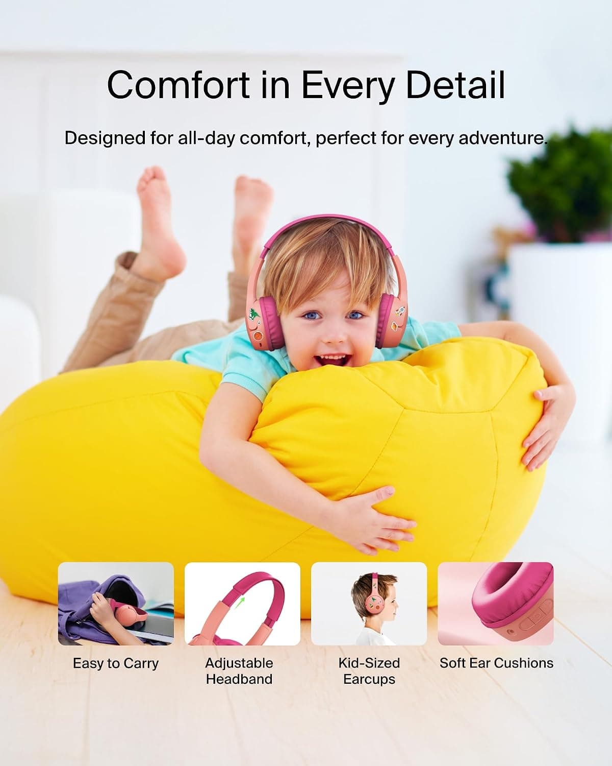 هدفون بیسیم کودکان Belkin SoundForm Mini با میکروفون صورتی هدفون بیسیم کودکان Belkin SoundForm Mini با میکروفون صورتی