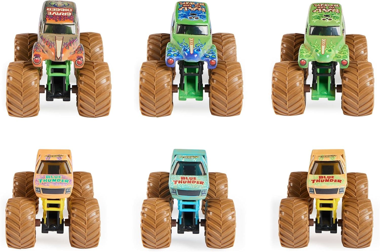ست ۲ عددی ماشین هیولایی فلزی Monster Jam مدل Mystery Mudders 2-Pack شامل Grave Digger و Blue Thunder، مقیاس 1:64 ست ۲ عددی ماشین هیولایی فلزی Monster Jam مدل Mystery Mudders 2-Pack شامل Grave Digger و Blue Thunder، مقیاس 1:64