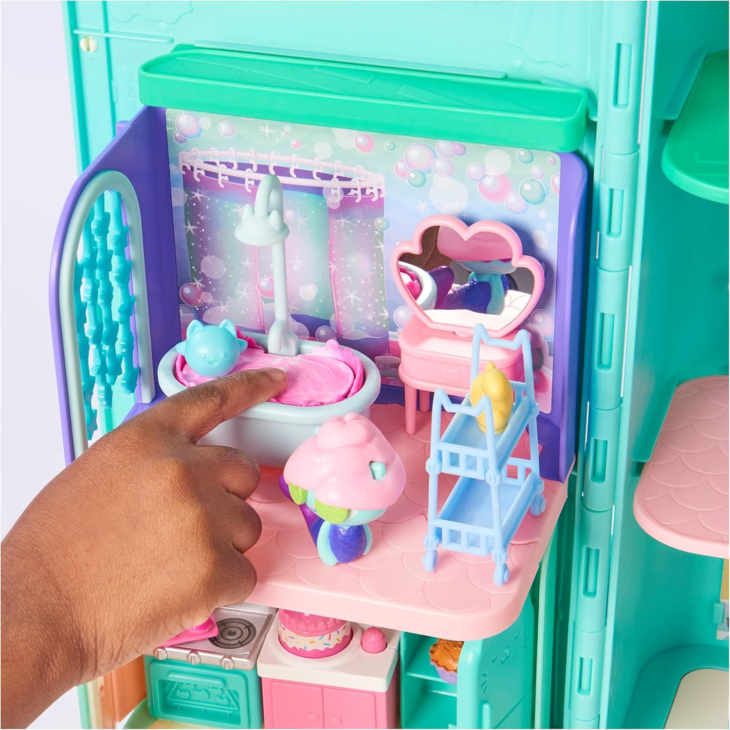 ست حمام اسباببازی کودکان DREAMWORKS GABBY'S DOLLHOUSE با فیگور MerCat، 3 لوازم جانبی، 3 مبلمان و 2 بسته تحویلی، چندرنگ ست حمام اسباببازی کودکان DREAMWORKS GABBY'S DOLLHOUSE با فیگور MerCat، 3 لوازم جانبی، 3 مبلمان و 2 بسته تحویلی، چندرنگ