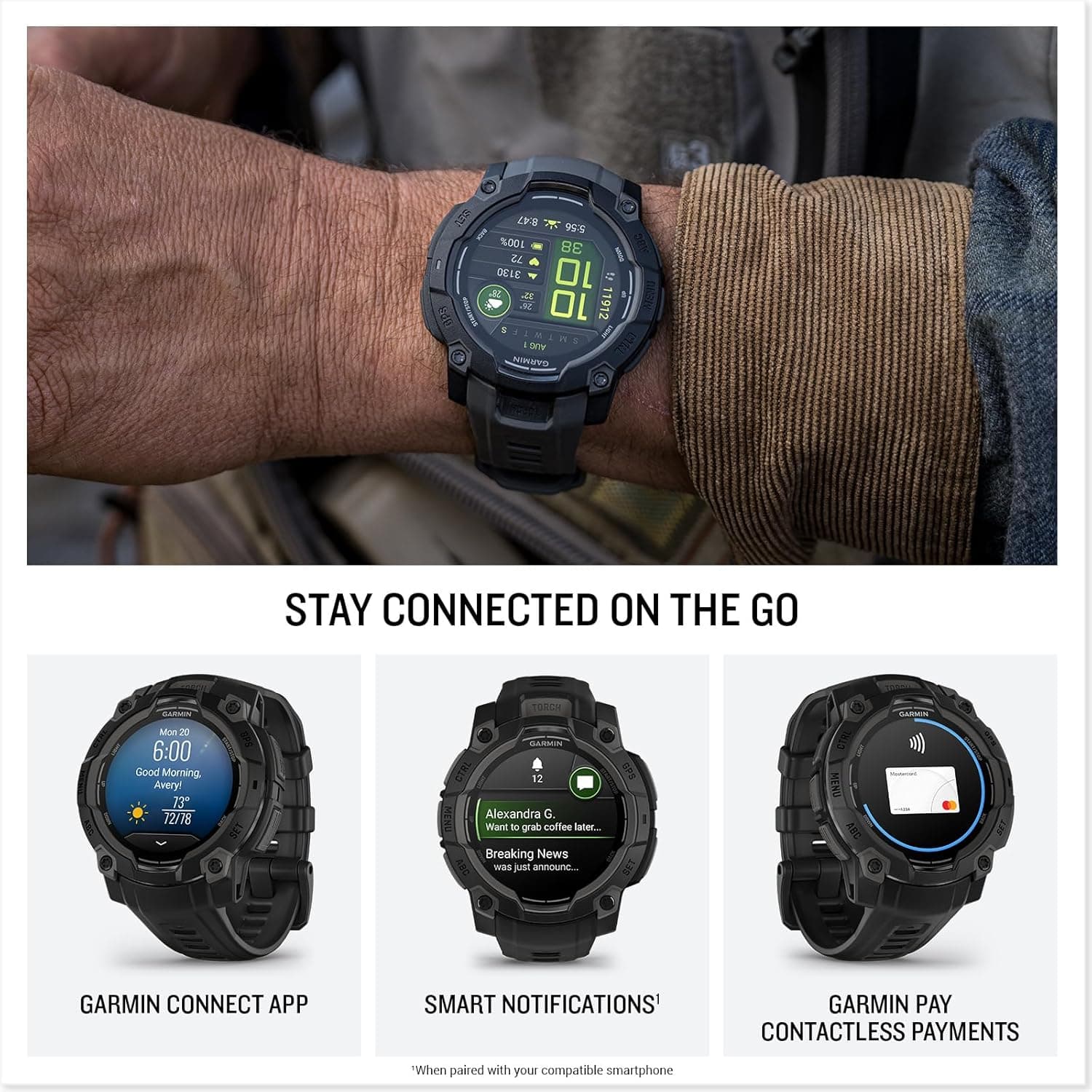 ساعت هوشمند GPS Garmin مشکی مقاوم با نمایشگر AMOLED مدل Instinct 3-45mm ساعت هوشمند GPS Garmin مشکی مقاوم با نمایشگر AMOLED مدل Instinct 3-45mm