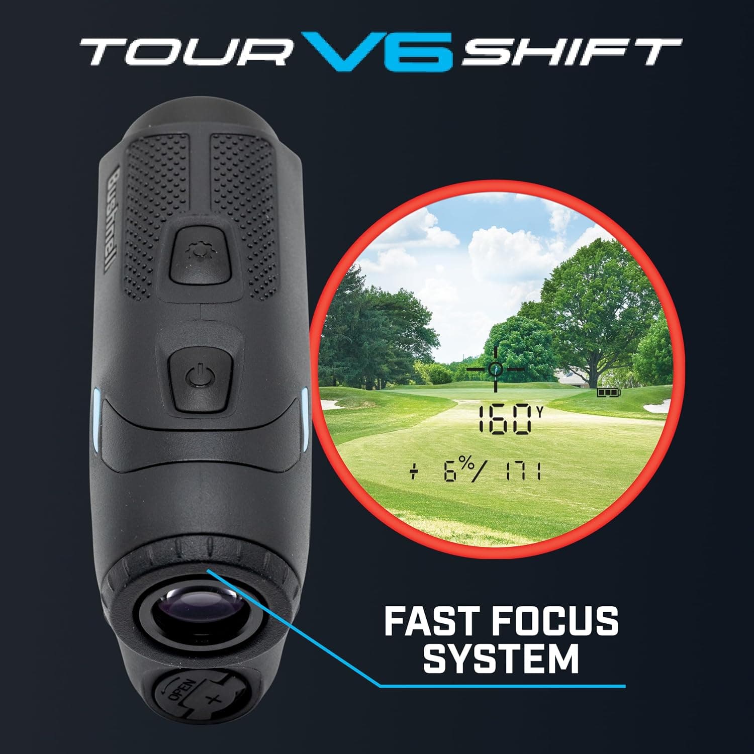 فاصلهیاب لیزری گلف Bushnell Golf Tour V6 Shift با جبران شیب و قفل پرچم لرزشی، برد 1300-Yard فاصلهیاب لیزری گلف Bushnell Golf Tour V6 Shift با جبران شیب و قفل پرچم لرزشی، برد 1300-Yard