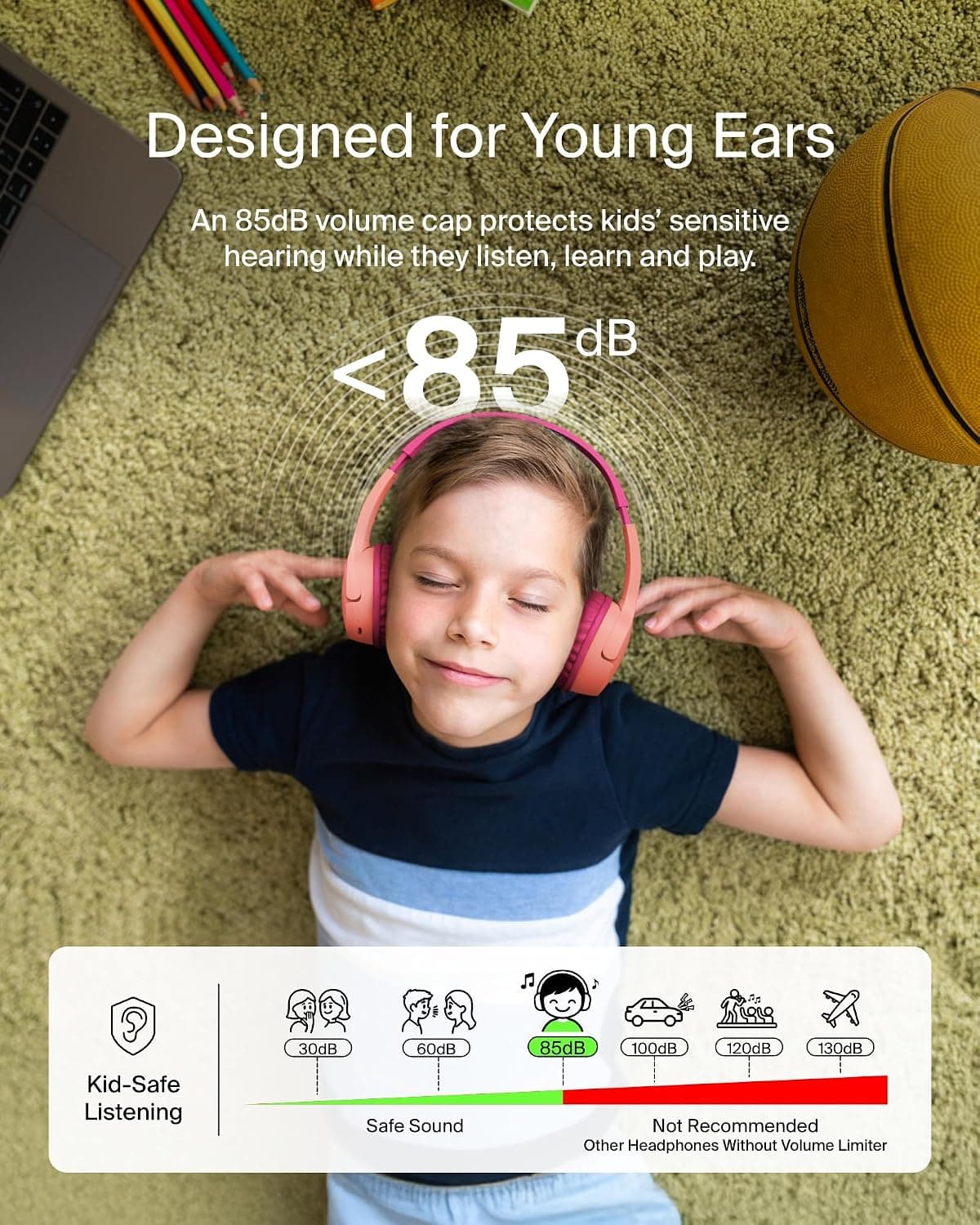 هدفون بیسیم کودکان Belkin SoundForm Mini با میکروفون صورتی هدفون بیسیم کودکان Belkin SoundForm Mini با میکروفون صورتی