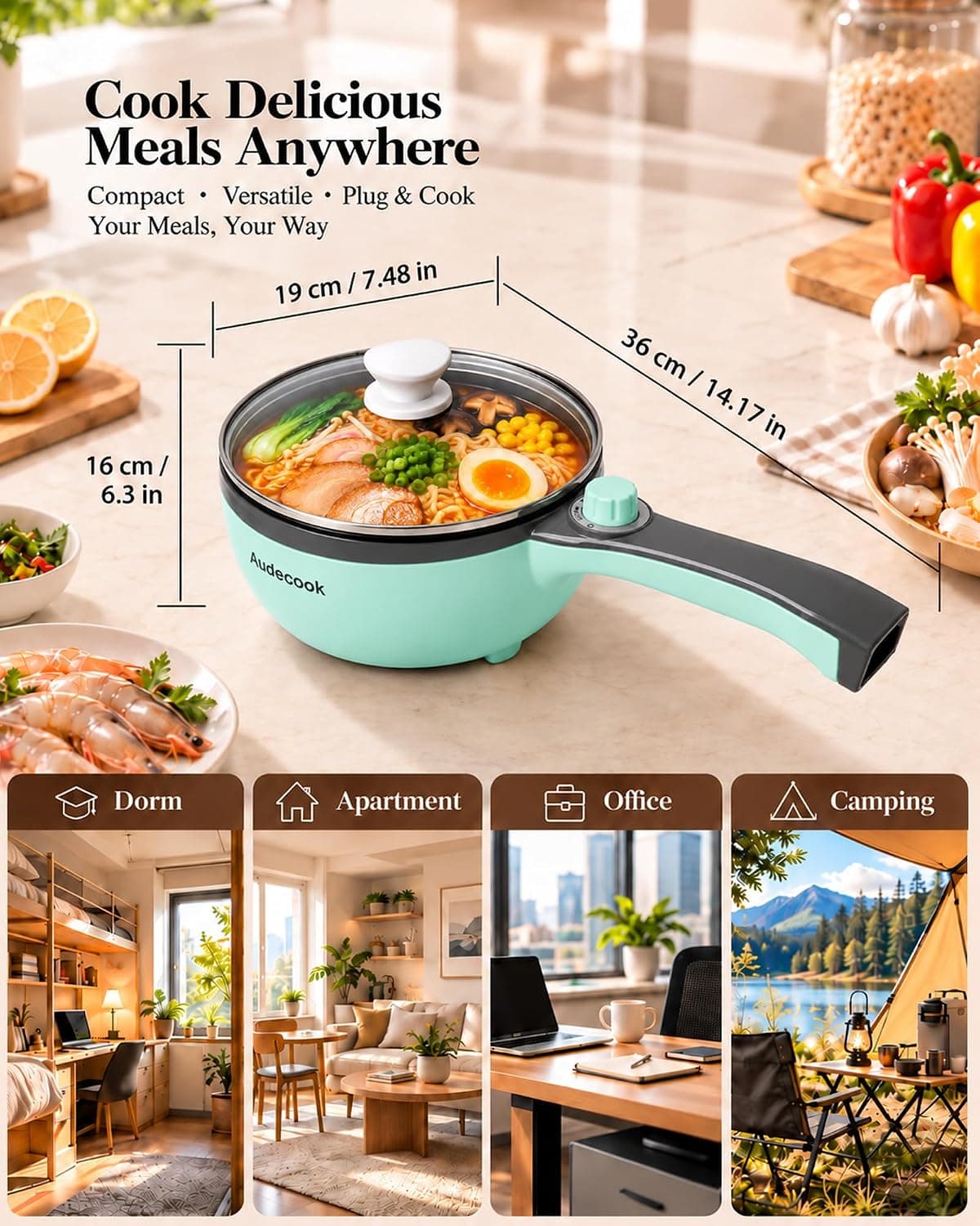قابلمه برقی Audecook قابل حمل با روکش غیرچسب مدل Ramen با توان قابل تنظیم قابلمه برقی Audecook قابل حمل با روکش غیرچسب مدل Ramen با توان قابل تنظیم