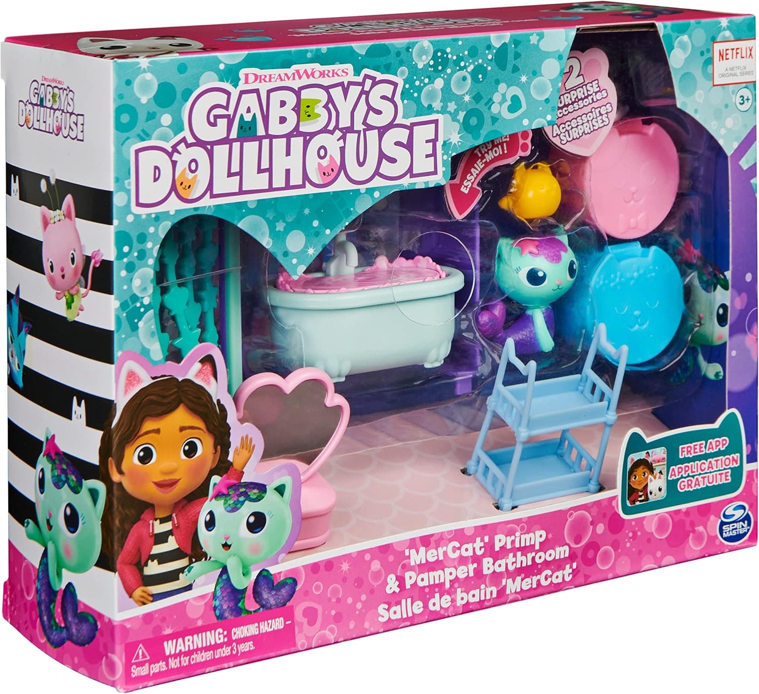 ست حمام اسباببازی کودکان DREAMWORKS GABBY'S DOLLHOUSE با فیگور MerCat، 3 لوازم جانبی، 3 مبلمان و 2 بسته تحویلی، چندرنگ ست حمام اسباببازی کودکان DREAMWORKS GABBY'S DOLLHOUSE با فیگور MerCat، 3 لوازم جانبی، 3 مبلمان و 2 بسته تحویلی، چندرنگ