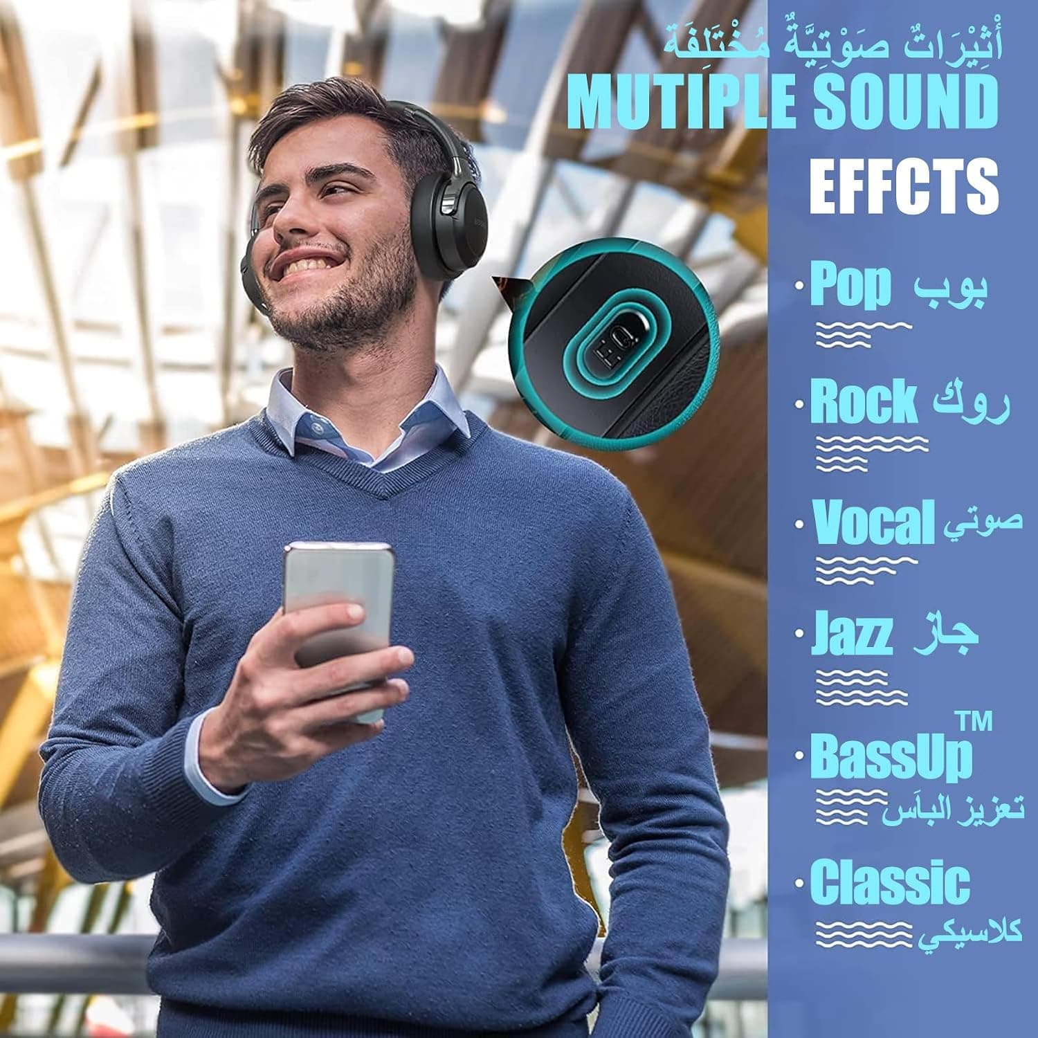 هدفون بلوتوثی روگوشی BERIBES با 65H پخش، میکروفون، 6 حالت EQ و صدای استریو HiFi هدفون بلوتوثی روگوشی BERIBES با 65H پخش، میکروفون، 6 حالت EQ و صدای استریو HiFi
