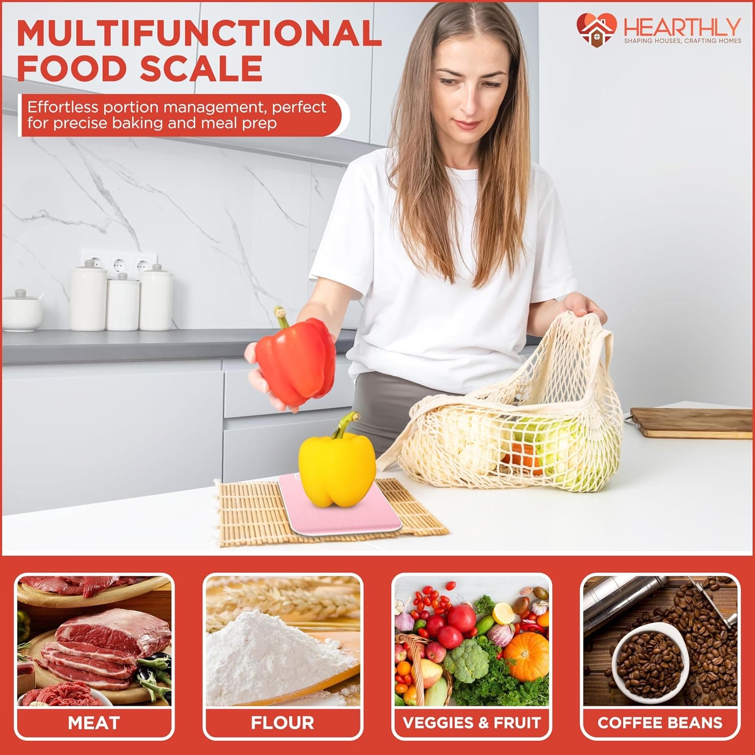 ترازو دیجیتال آشپزخانه HEARTHLY استیل ضدزنگ 304 و شیشه تمپرد صورتی 22lb ترازو دیجیتال آشپزخانه HEARTHLY استیل ضدزنگ 304 و شیشه تمپرد صورتی 22lb