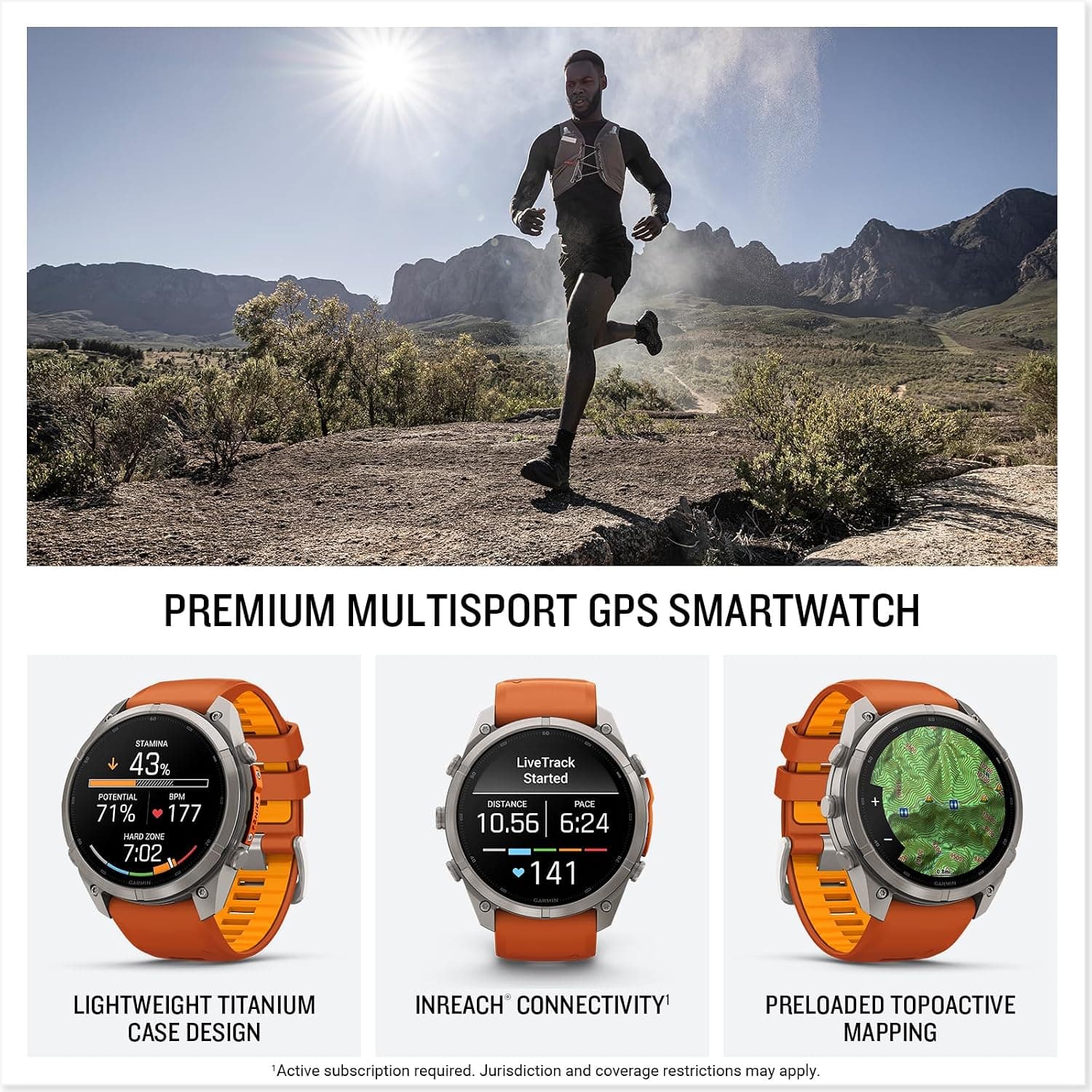 ساعت هوشمند Garmin تیتانیومی Fenix 9 Pro مدل 51mm با بند سیلیکونی نارنجی ساعت هوشمند Garmin تیتانیومی Fenix 9 Pro مدل 51mm با بند سیلیکونی نارنجی