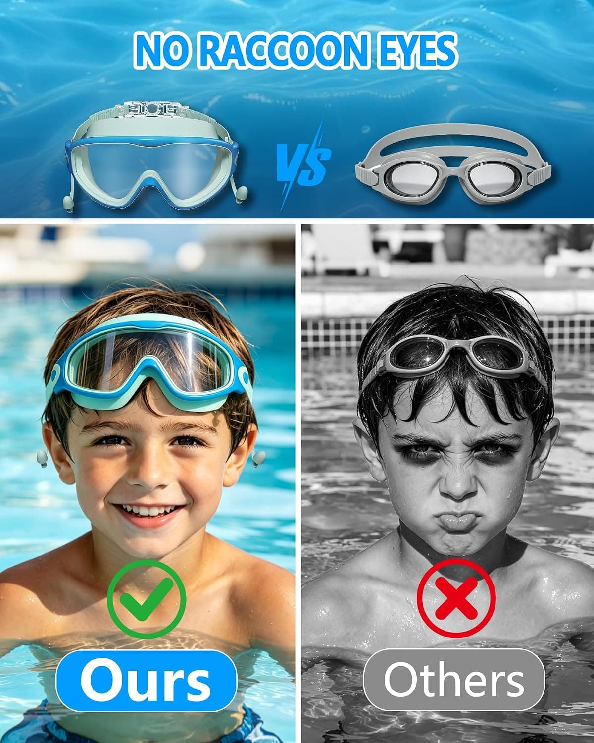 عینک شنای کودک ۳ تا ۱۵ سال YLKJSWIM با گوشگیر، قاب بزرگ ضدبخار و UV 2PCS عینک شنای کودک ۳ تا ۱۵ سال YLKJSWIM با گوشگیر، قاب بزرگ ضدبخار و UV 2PCS
