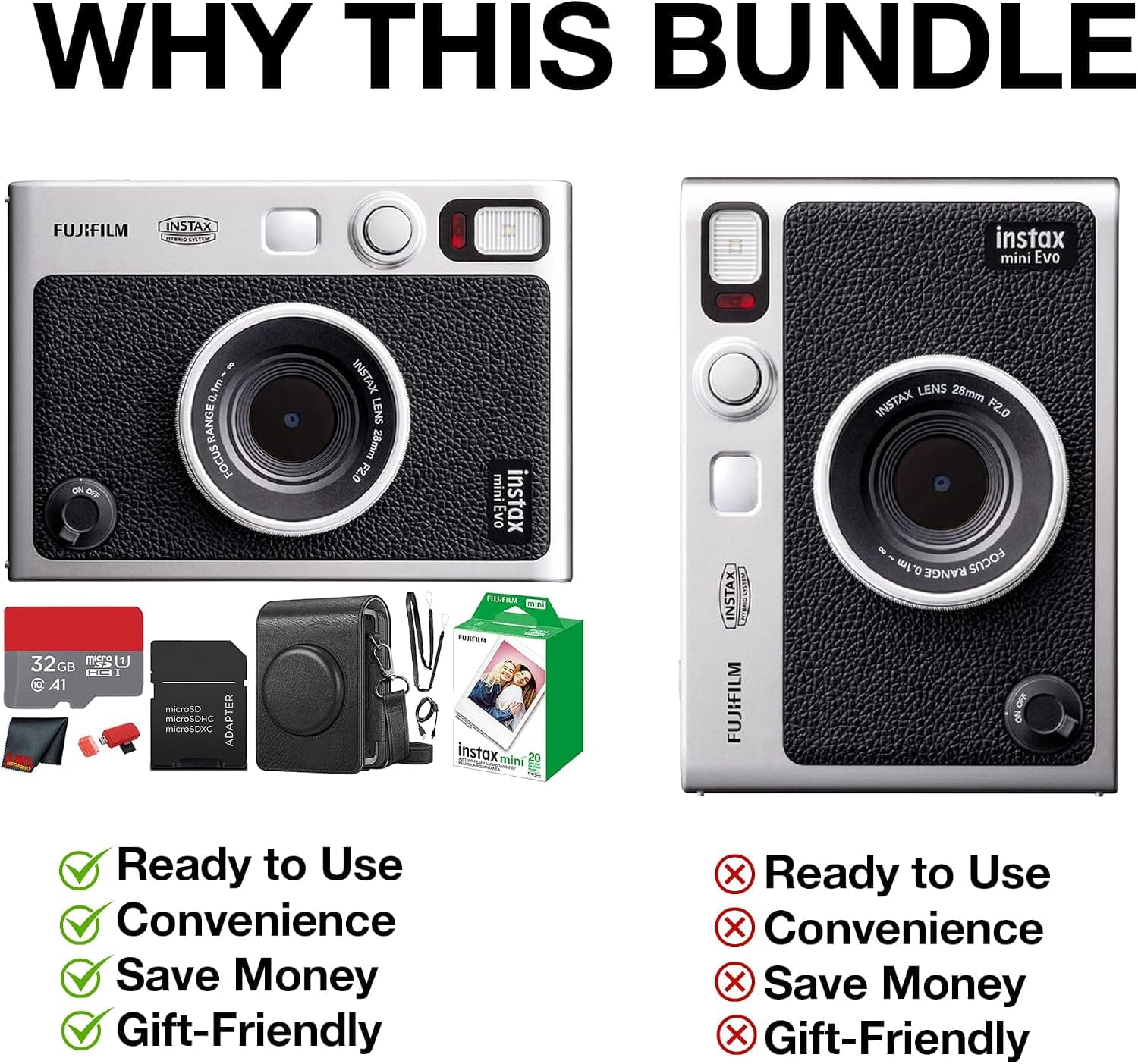 دوربین چاپ سریع هیبریدی Fujifilm INSTAX Mini EVO مشکی با بسته 20 برگه دوربین چاپ سریع هیبریدی Fujifilm INSTAX Mini EVO مشکی با بسته 20 برگه