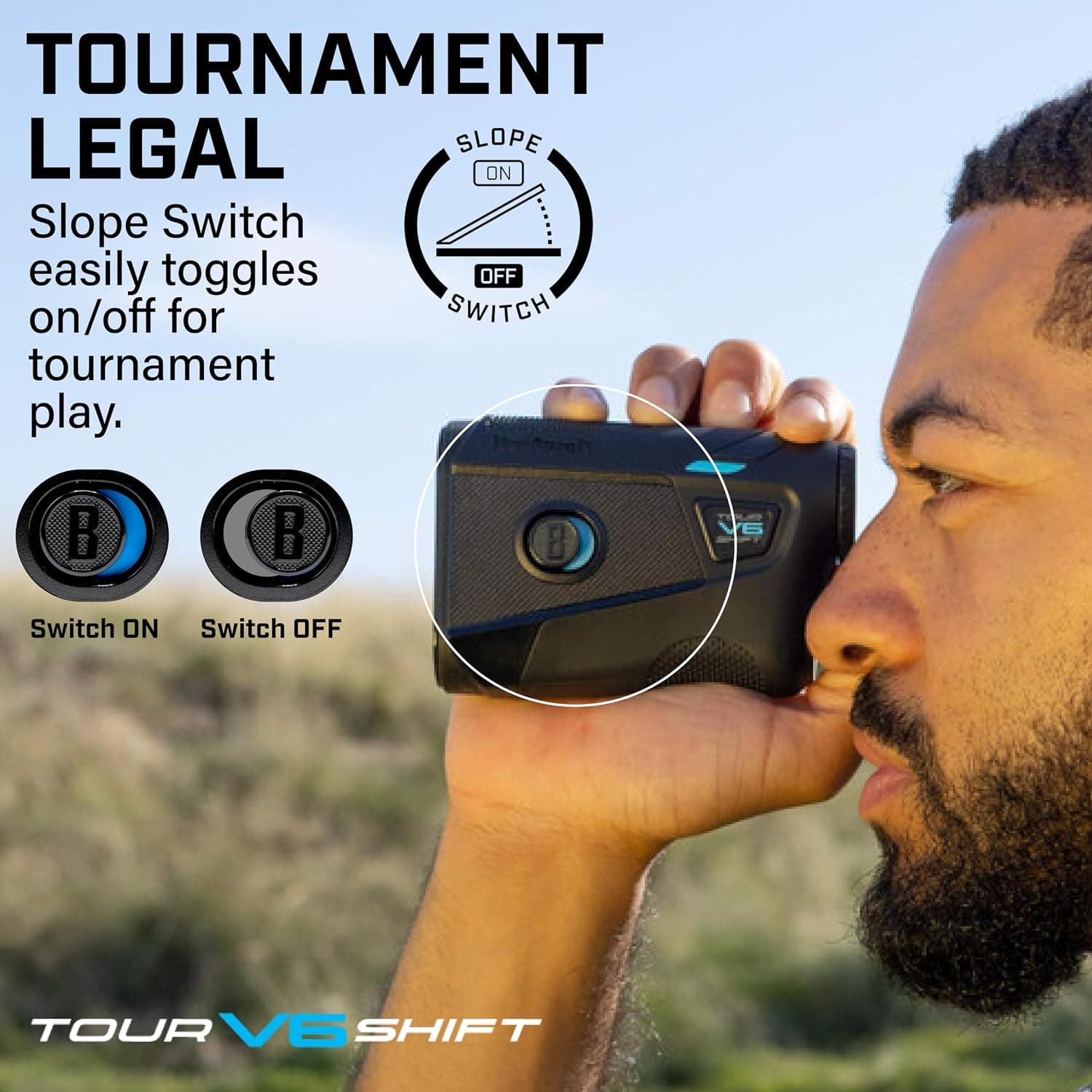 فاصلهیاب لیزری گلف Bushnell Golf Tour V6 Shift با جبران شیب و قفل پرچم لرزشی، برد 1300-Yard فاصلهیاب لیزری گلف Bushnell Golf Tour V6 Shift با جبران شیب و قفل پرچم لرزشی، برد 1300-Yard