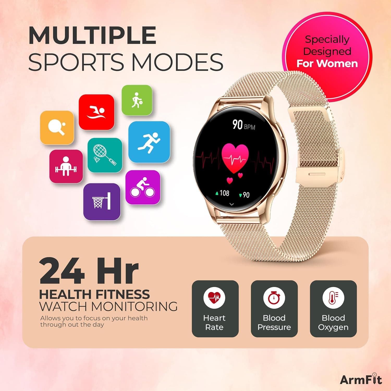ساعت هوشمند زنانه ArmFit نمایشگر AMOLED همیشه روشن تماس بلوتوثی ضدآب مدل QUEEN ساعت هوشمند زنانه ArmFit نمایشگر AMOLED همیشه روشن تماس بلوتوثی ضدآب مدل QUEEN