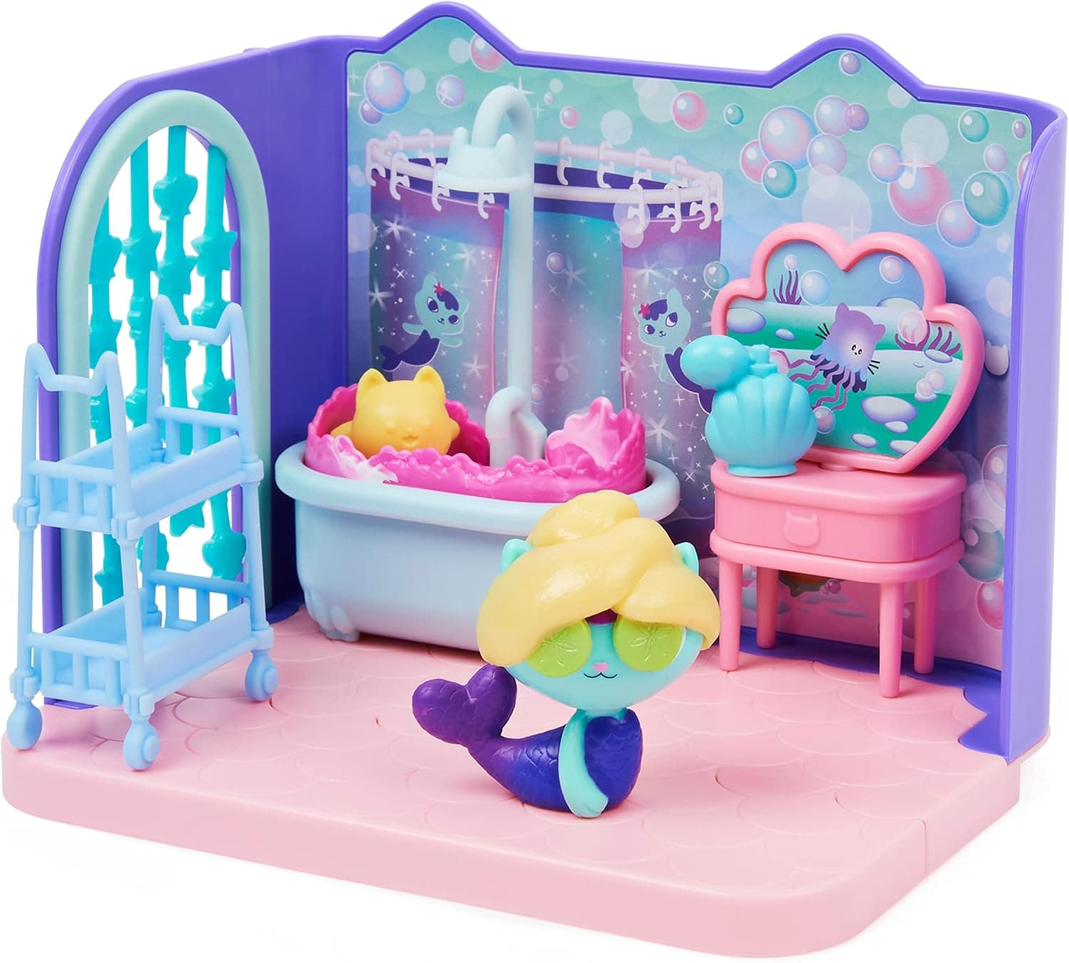 ست حمام اسباببازی کودکان DREAMWORKS GABBY'S DOLLHOUSE با فیگور MerCat، 3 لوازم جانبی، 3 مبلمان و 2 بسته تحویلی، چندرنگ ست حمام اسباببازی کودکان DREAMWORKS GABBY'S DOLLHOUSE با فیگور MerCat، 3 لوازم جانبی، 3 مبلمان و 2 بسته تحویلی، چندرنگ