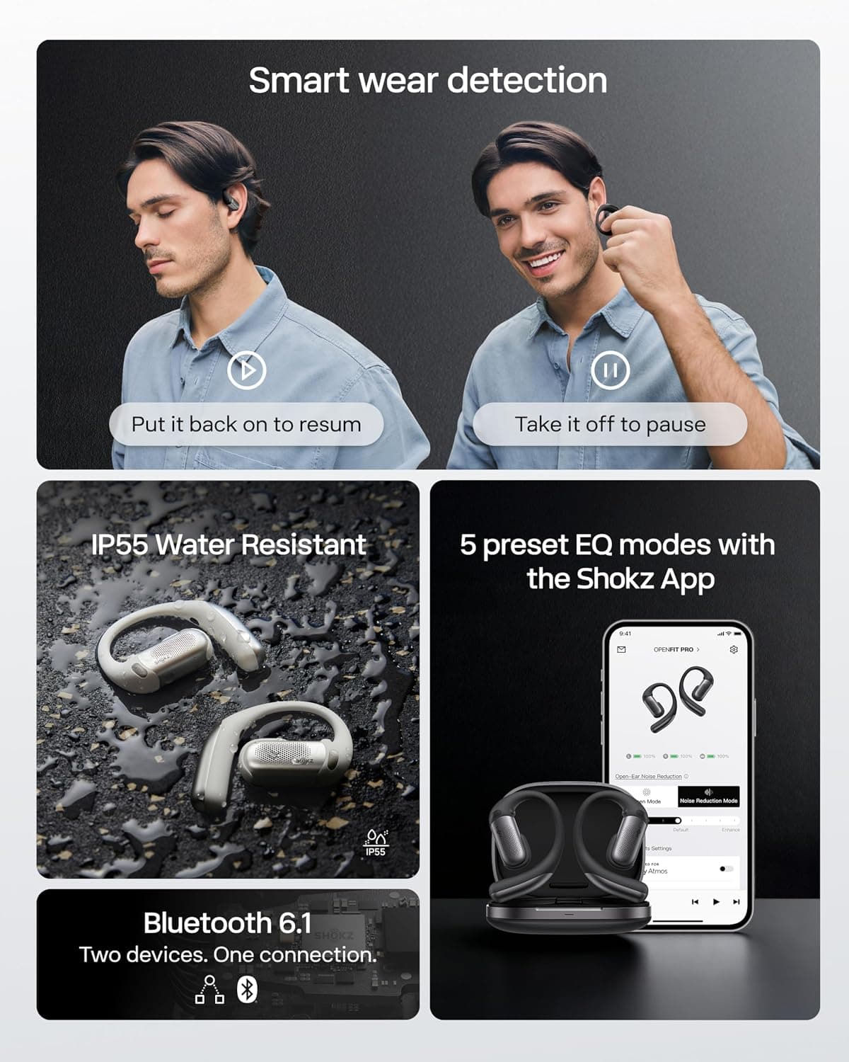 ایرباد بیسیم SHOKZ مدل OpenFit Pro با طراحی گوشباز مشکی ایرباد بیسیم SHOKZ مدل OpenFit Pro با طراحی گوشباز مشکی