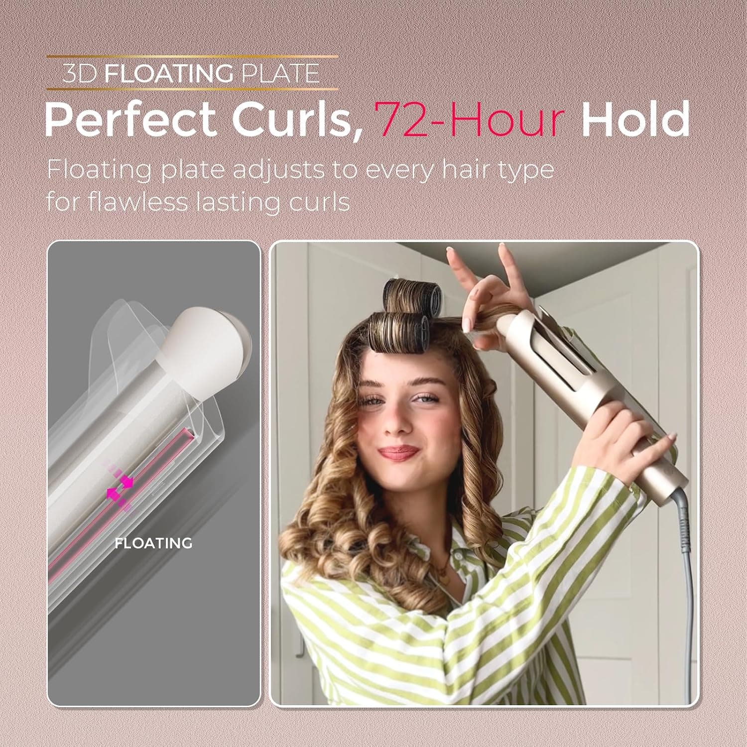 فرکننده موی چرخشی خودکار زنانه TYMO با میله بلند سرامیکی، مناسب موهای بلند، مدل CurlPro Plus، ضدسوختگی و ضدگیرکردن مو، 600M Ionic، دوولتاژ، طلایی، 25 mm فرکننده موی چرخشی خودکار زنانه TYMO با میله بلند سرامیکی، مناسب موهای بلند، مدل CurlPro Plus، ضدسوختگی و ضدگیرکردن مو، 600M Ionic، دوولتاژ، طلایی، 25 mm