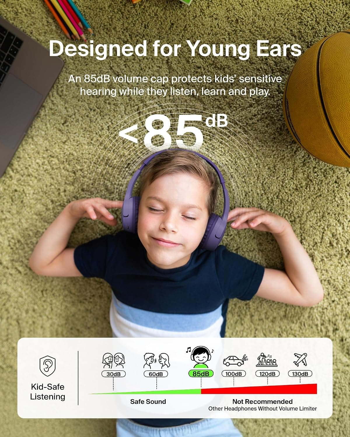 هدفون بیسیم کودکانه Belkin مدل SoundForm Mini با میکروفون داخلی بنفش هدفون بیسیم کودکانه Belkin مدل SoundForm Mini با میکروفون داخلی بنفش