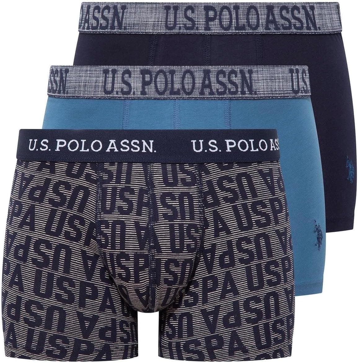 بوکسر مردانه U.S. POLO ASSN. بسته 3 تایی ایندیگو-سرمهای طرحدار بوکسر مردانه U.S. POLO ASSN. بسته 3 تایی ایندیگو-سرمهای طرحدار