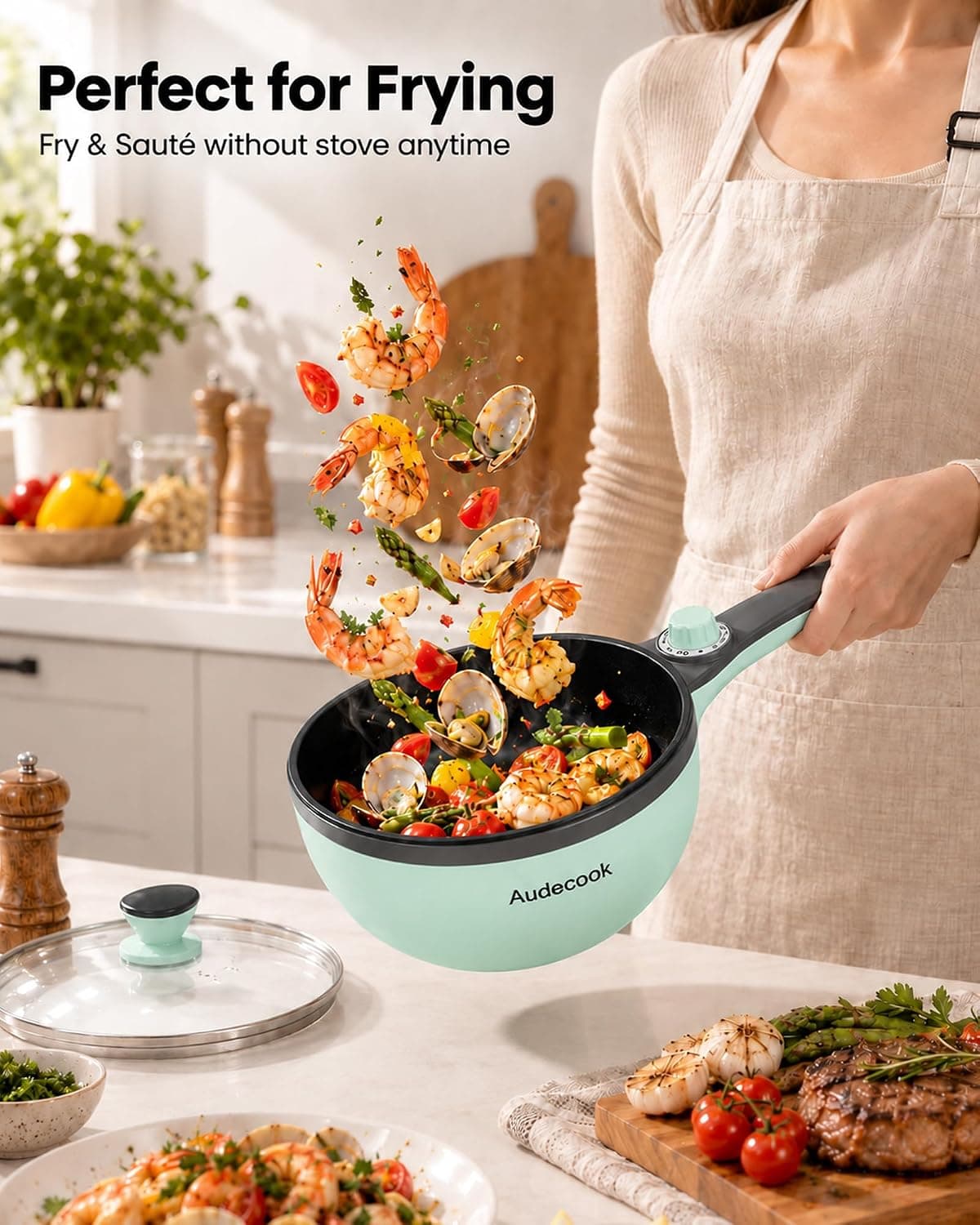 قابلمه برقی Audecook قابل حمل با روکش غیرچسب مدل Ramen با توان قابل تنظیم قابلمه برقی Audecook قابل حمل با روکش غیرچسب مدل Ramen با توان قابل تنظیم