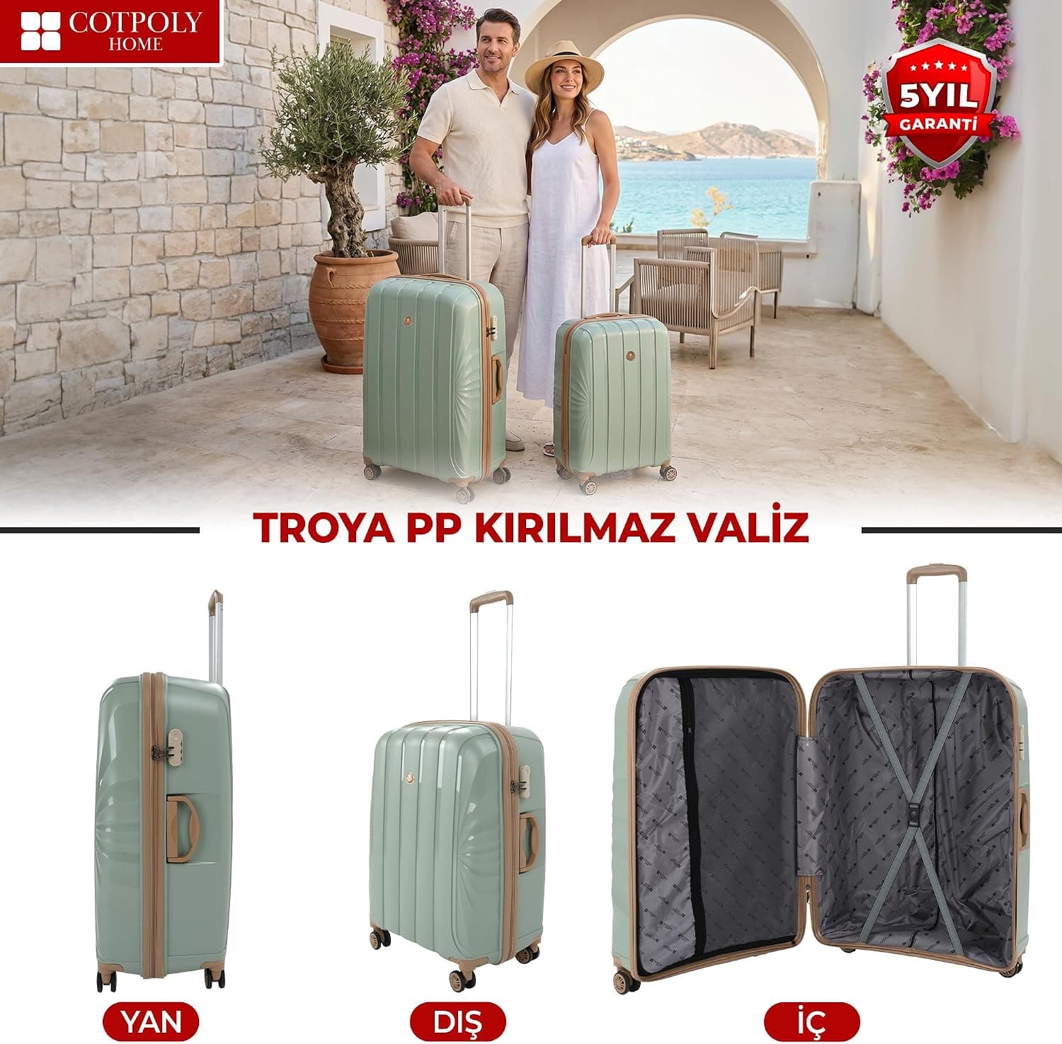 چمدان متوسط سبز Cotpoly Home پلیپروپیلن مقاوم در برابر ضربه مدل Troya چمدان متوسط سبز Cotpoly Home پلیپروپیلن مقاوم در برابر ضربه مدل Troya