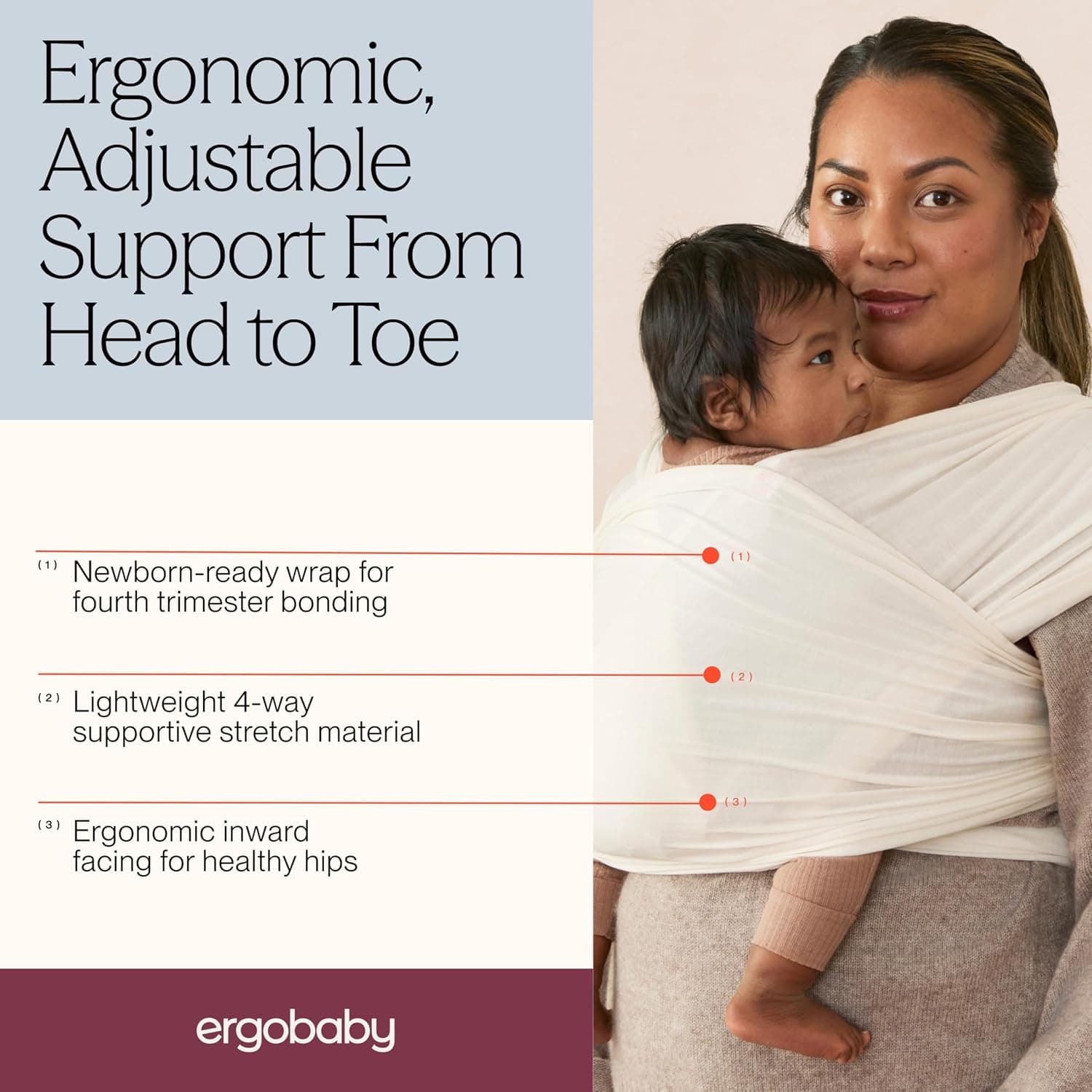 بند حمل نوزاد بافت Ergobaby مدل Aura کرمی 8-25 Pounds بند حمل نوزاد بافت Ergobaby مدل Aura کرمی 8-25 Pounds