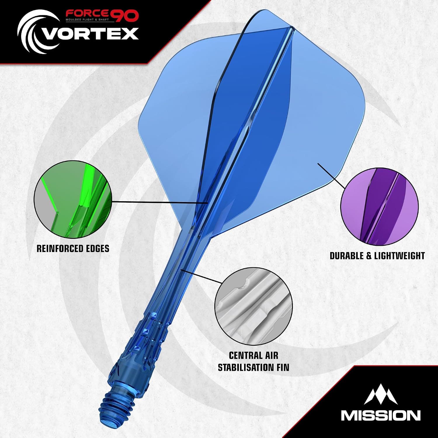 سیستم پره و شفت یکپارچه دارت Mission Darts قالبگیری دقیق مدل Force 90 Vortex سیستم پره و شفت یکپارچه دارت Mission Darts قالبگیری دقیق مدل Force 90 Vortex
