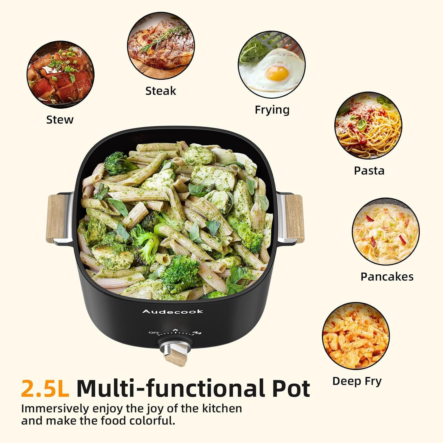 هات پات برقی قابل حمل Audecook 2.5L با پوشش نچسب مشکی هات پات برقی قابل حمل Audecook 2.5L با پوشش نچسب مشکی
