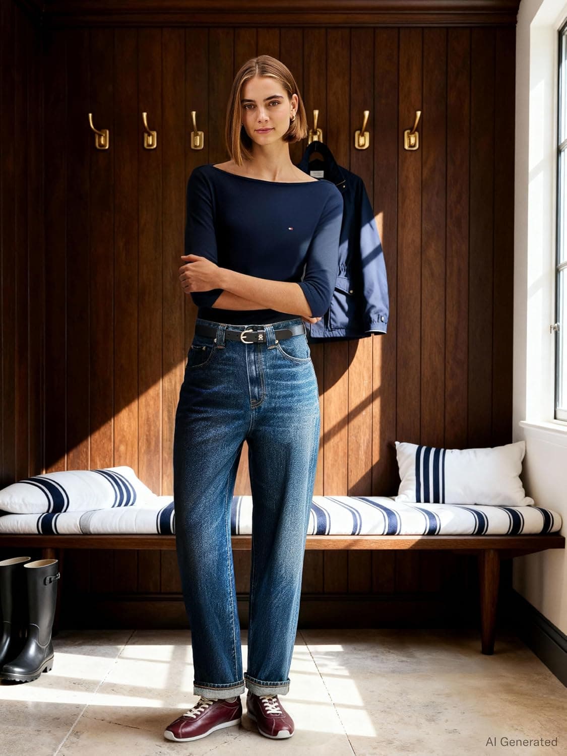 پیراهن زنانه Tommy Hilfiger یقه قایقی آستین سهربع فیت باریک مدل CODY پیراهن زنانه Tommy Hilfiger یقه قایقی آستین سهربع فیت باریک مدل CODY