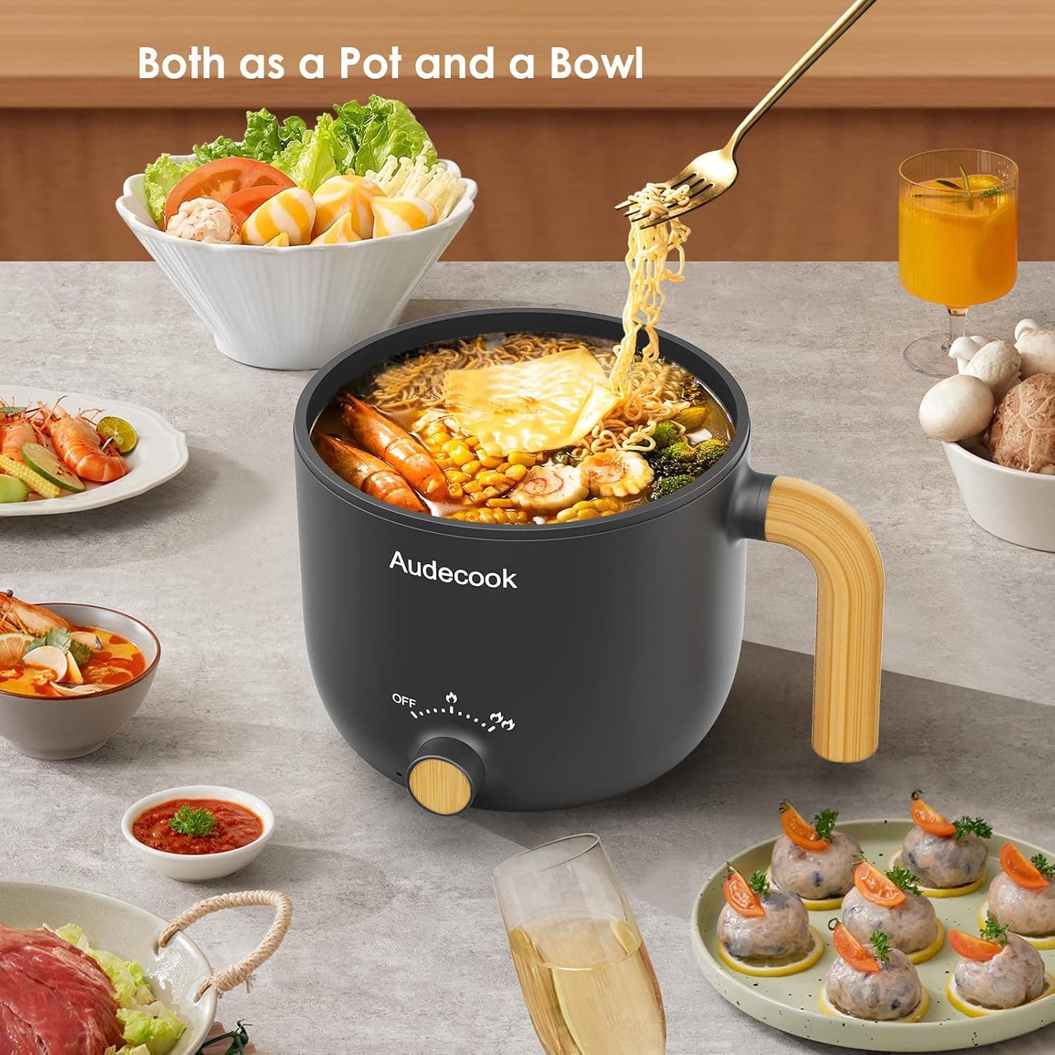 قابلمه برقی Audecook با بخارپز 1.5L قابل حمل نچسب مشکی قابلمه برقی Audecook با بخارپز 1.5L قابل حمل نچسب مشکی