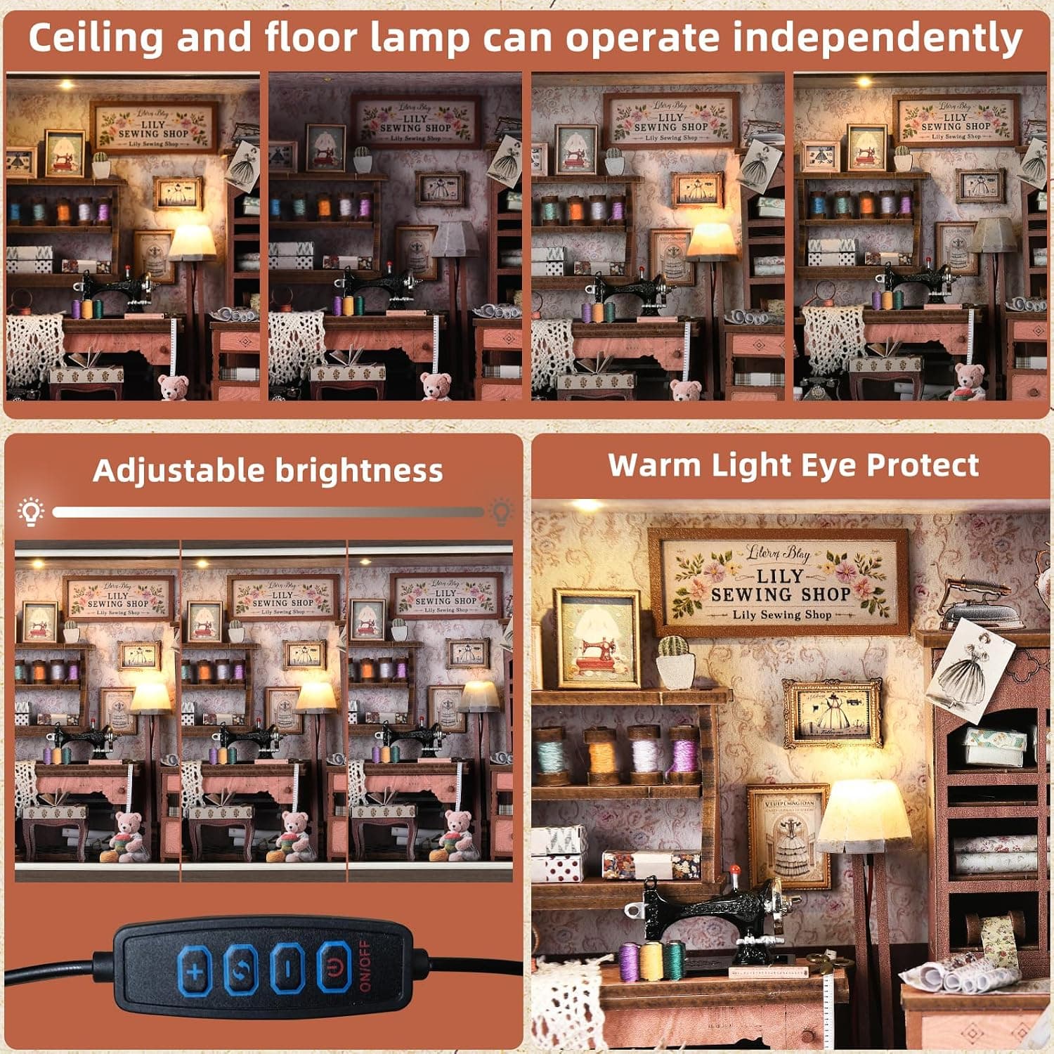 کیت ماکت سهبعدی چوبی Book Nook برای مبتدیان DROICC با چراغ LED و قاب قابل نصب روی دیوار مدل Lily Sewing Shop کیت ماکت سهبعدی چوبی Book Nook برای مبتدیان DROICC با چراغ LED و قاب قابل نصب روی دیوار مدل Lily Sewing Shop
