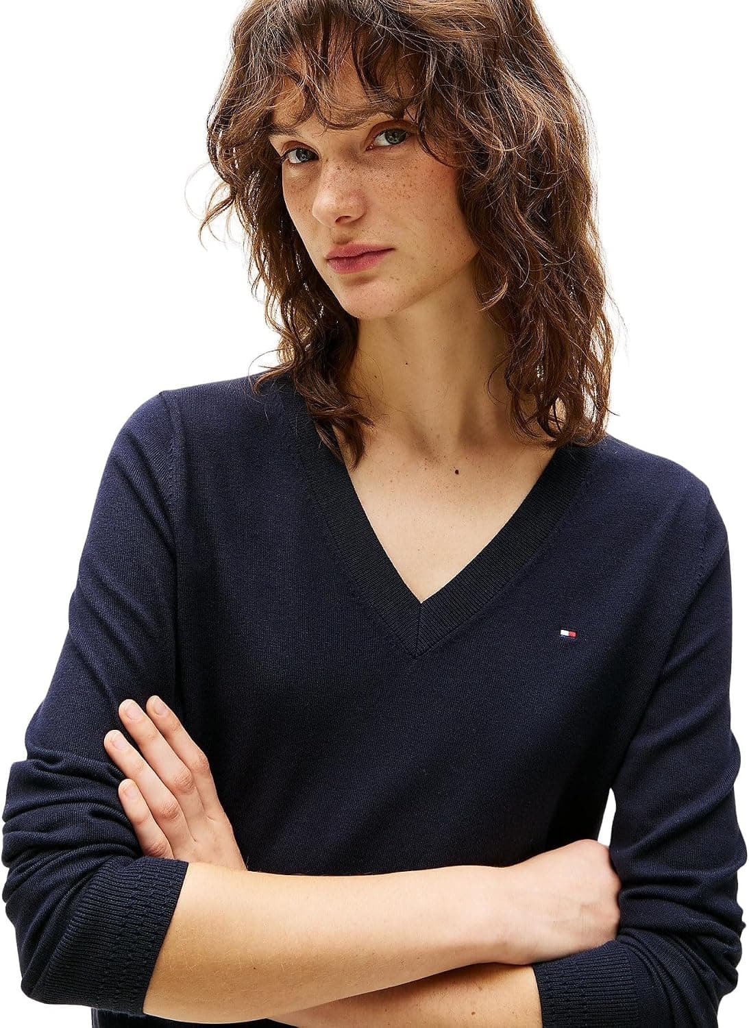 پلیور زنانه Tommy Hilfiger یقه V مدل CO JERSEY STITCH پلیور زنانه Tommy Hilfiger یقه V مدل CO JERSEY STITCH