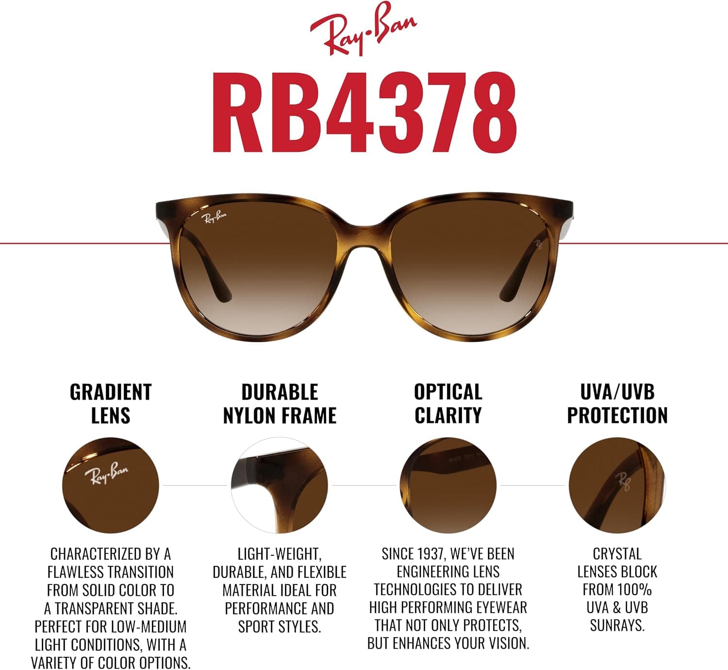 عینک آفتابی زنانه Ray-Ban مربعی مدل Rb4378 عینک آفتابی زنانه Ray-Ban مربعی مدل Rb4378