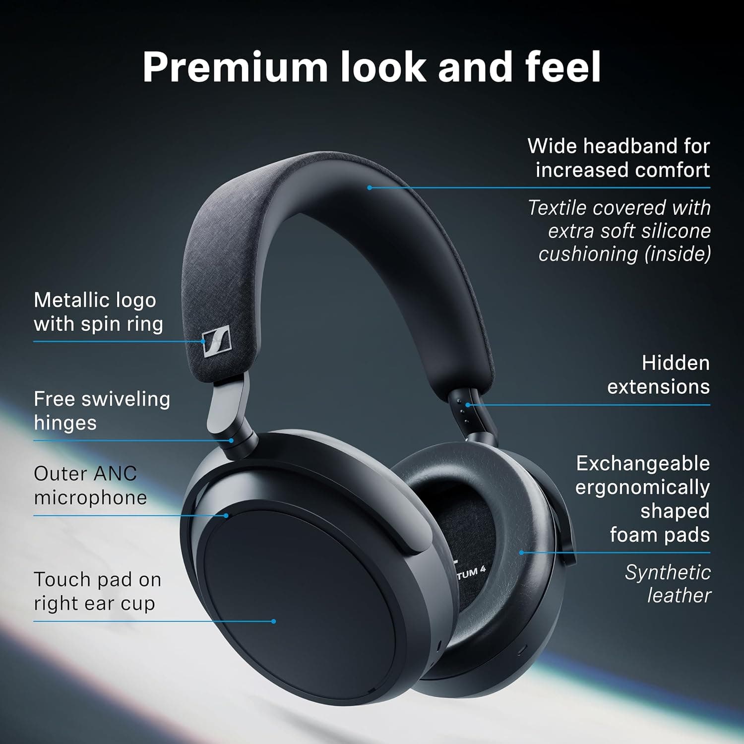 هدفون بیسیم Sennheiser با حذف نویز فعال مدل Momentum 4 مشکی هدفون بیسیم Sennheiser با حذف نویز فعال مدل Momentum 4 مشکی