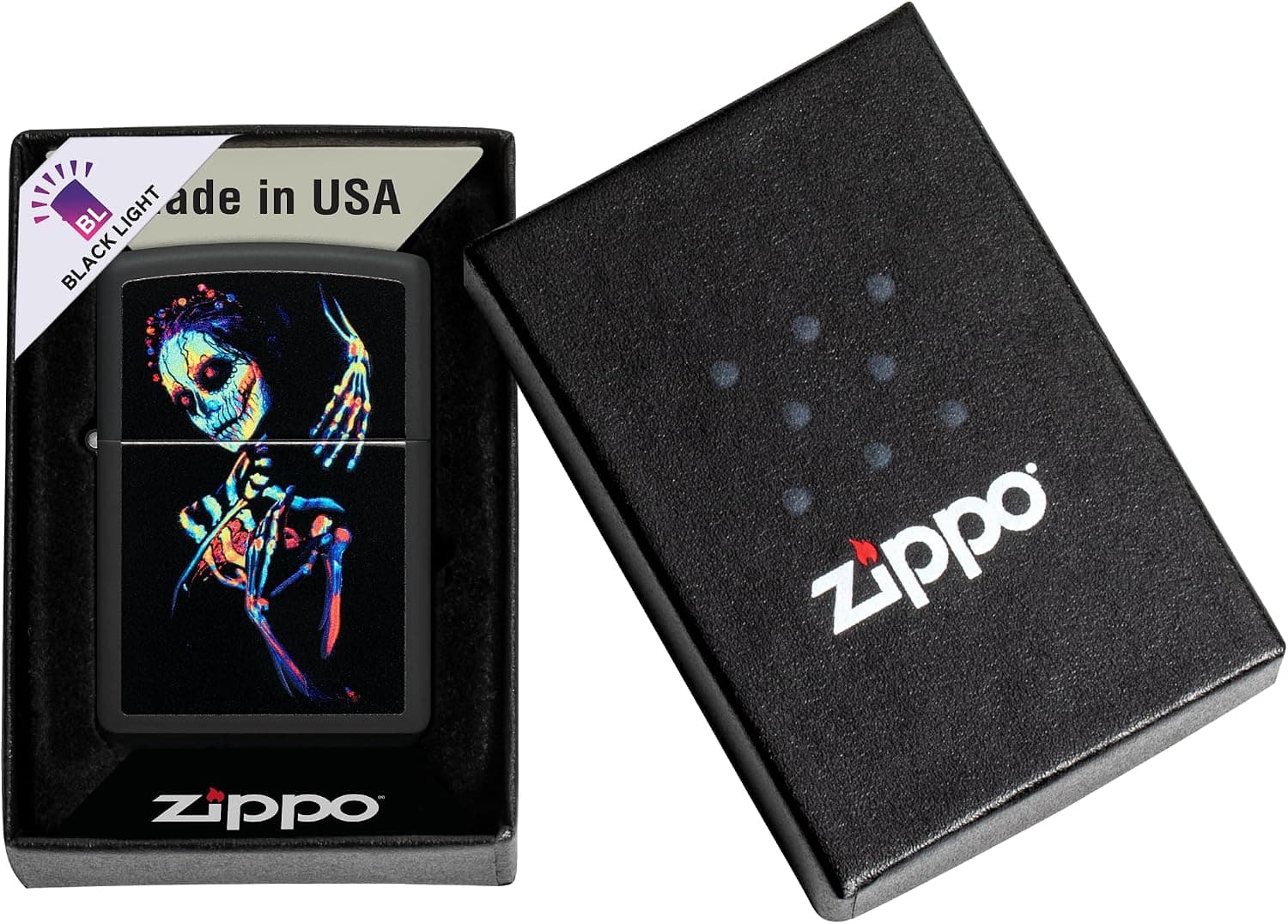 فندک Zippo بادگیر اسکلت UV مشکی مات فندک Zippo بادگیر اسکلت UV مشکی مات
