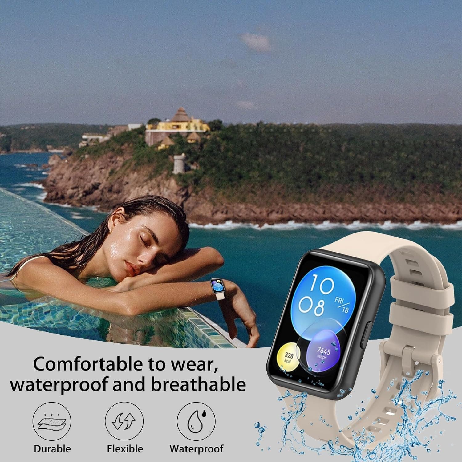 بند یدکی ساعت Wownadu سیلیکونی سازگار با Huawei Watch Fit 2/Active/Elegant زنانه و مردانه سفید Lunar بدون ساعت بند یدکی ساعت Wownadu سیلیکونی سازگار با Huawei Watch Fit 2/Active/Elegant زنانه و مردانه سفید Lunar بدون ساعت