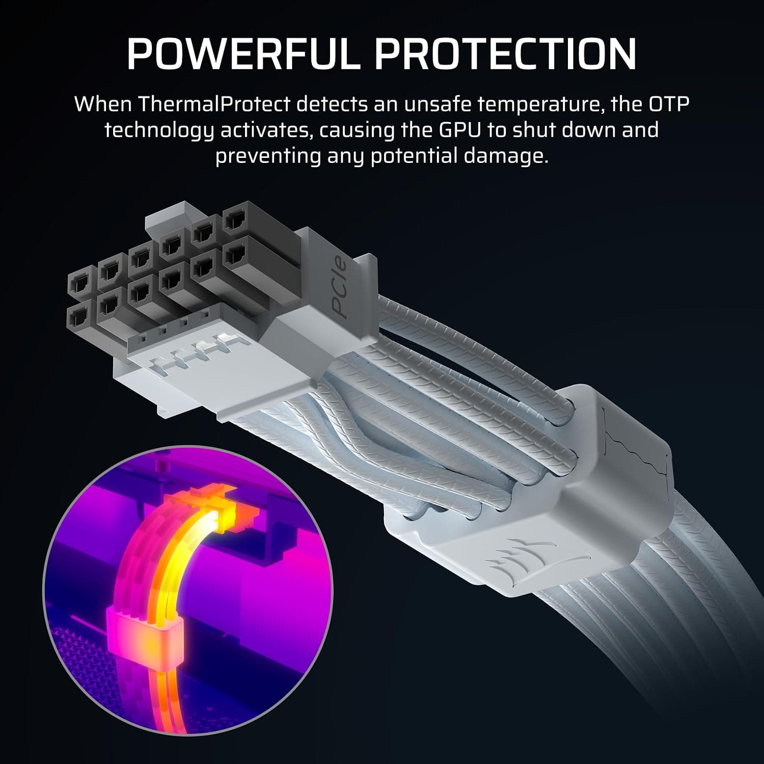 کابل PCIe Corsair ThermalProtect 5.1 600W 12V-2x6 با محافظ حرارتی داخلی سفید کابل PCIe Corsair ThermalProtect 5.1 600W 12V-2x6 با محافظ حرارتی داخلی سفید