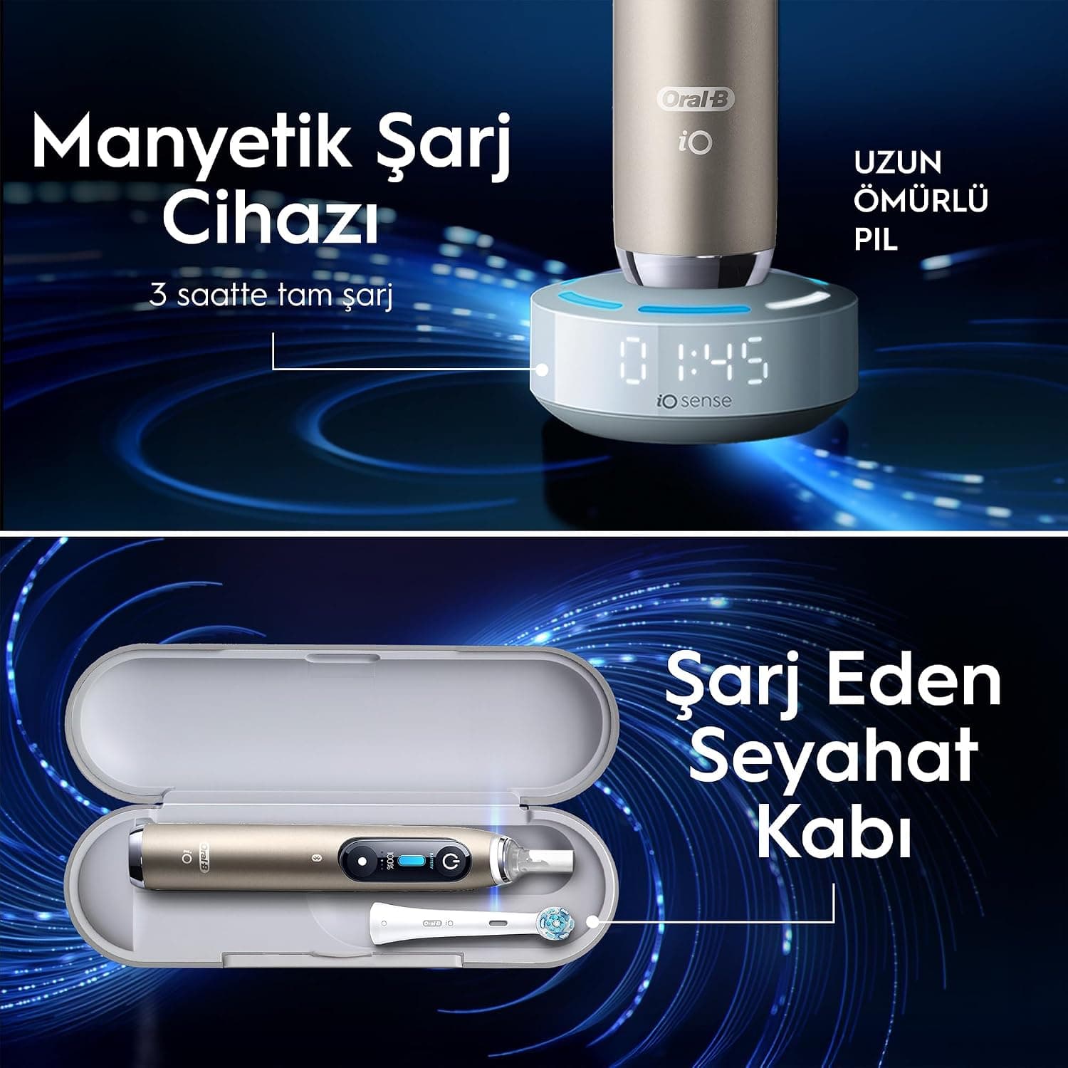 مسواک برقی Oral-B iO10 Gold با 1 سری مسواک، شارژر مغناطیسی سریع، باتری بادوام و کیف مسافرتی شارژر مسواک برقی Oral-B iO10 Gold با 1 سری مسواک، شارژر مغناطیسی سریع، باتری بادوام و کیف مسافرتی شارژر