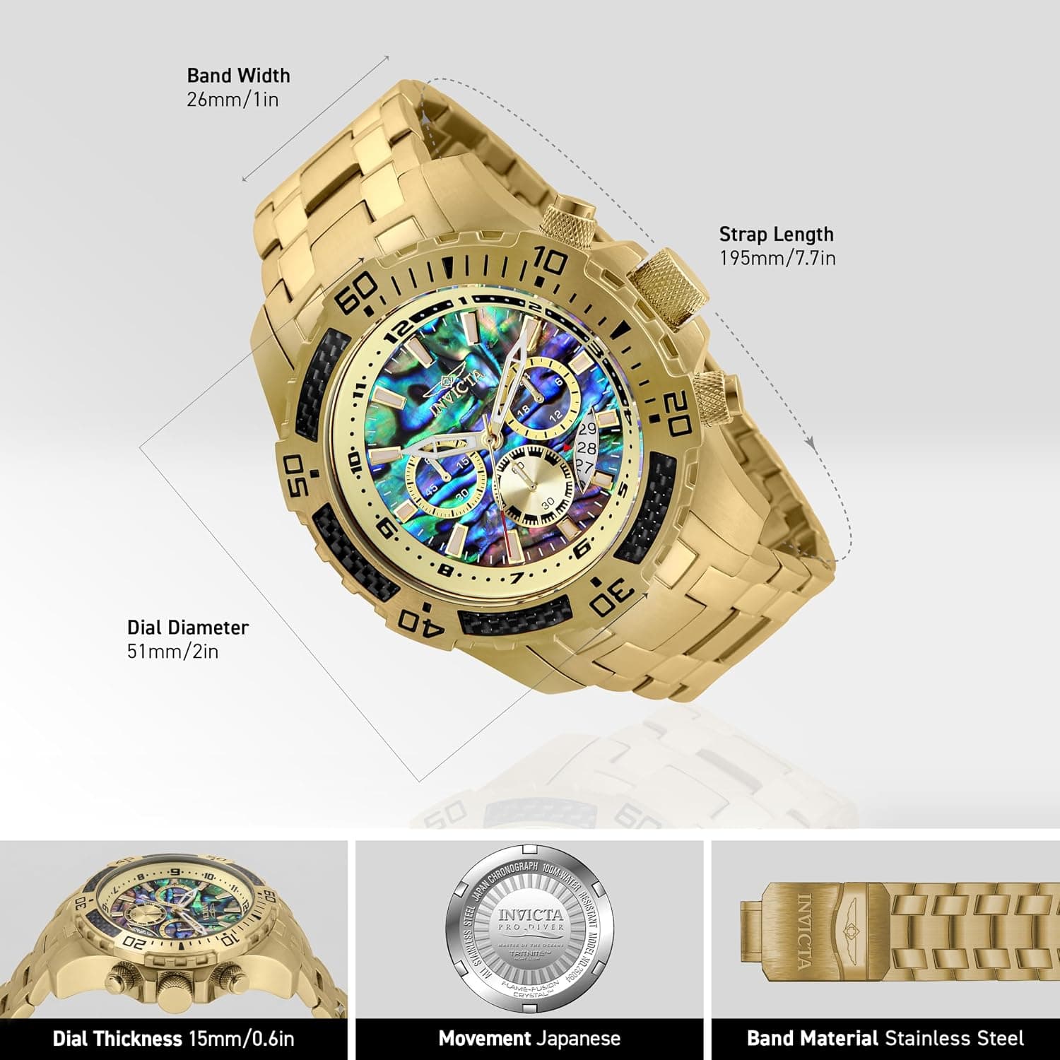 ساعت مچی مردانه Invicta Pro Diver Scuba کوارتز کرنوگراف با قاب فیبر کربن، صفحه آبالون و بند فلزی 50mm ساعت مچی مردانه Invicta Pro Diver Scuba کوارتز کرنوگراف با قاب فیبر کربن، صفحه آبالون و بند فلزی 50mm