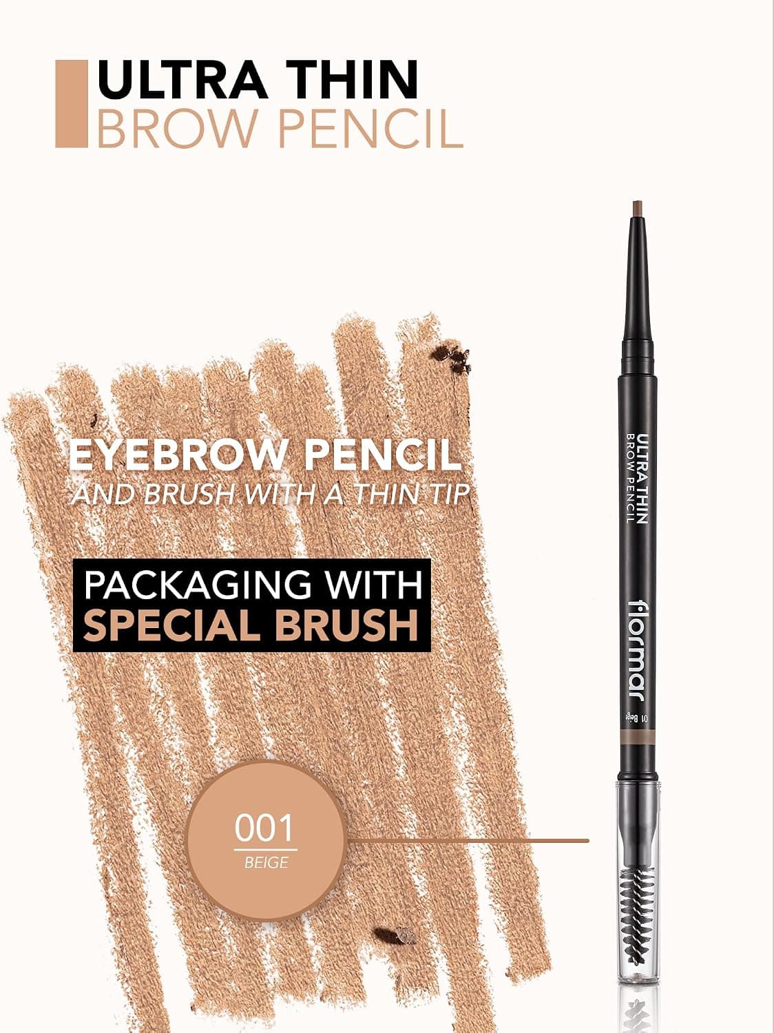 مداد و برس ابرو Flormar فوقالعاده باریک 001 Beige مداد و برس ابرو Flormar فوقالعاده باریک 001 Beige
