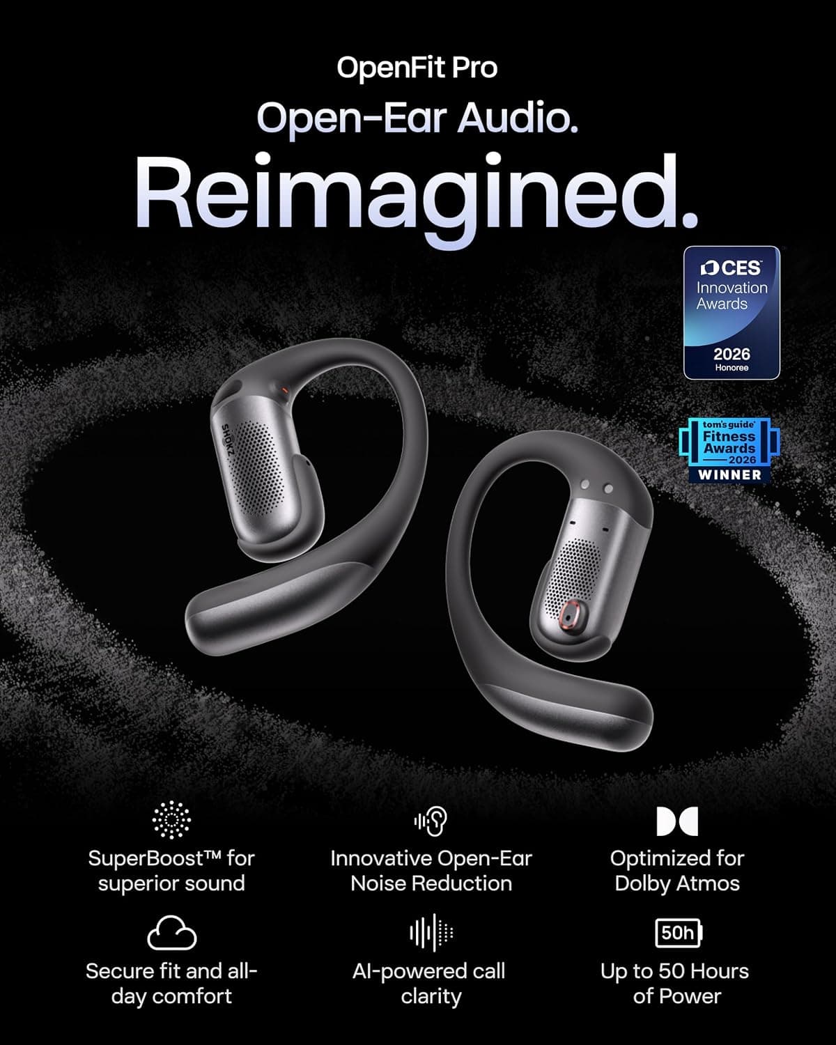 ایرباد بیسیم SHOKZ مدل OpenFit Pro با طراحی گوشباز مشکی ایرباد بیسیم SHOKZ مدل OpenFit Pro با طراحی گوشباز مشکی