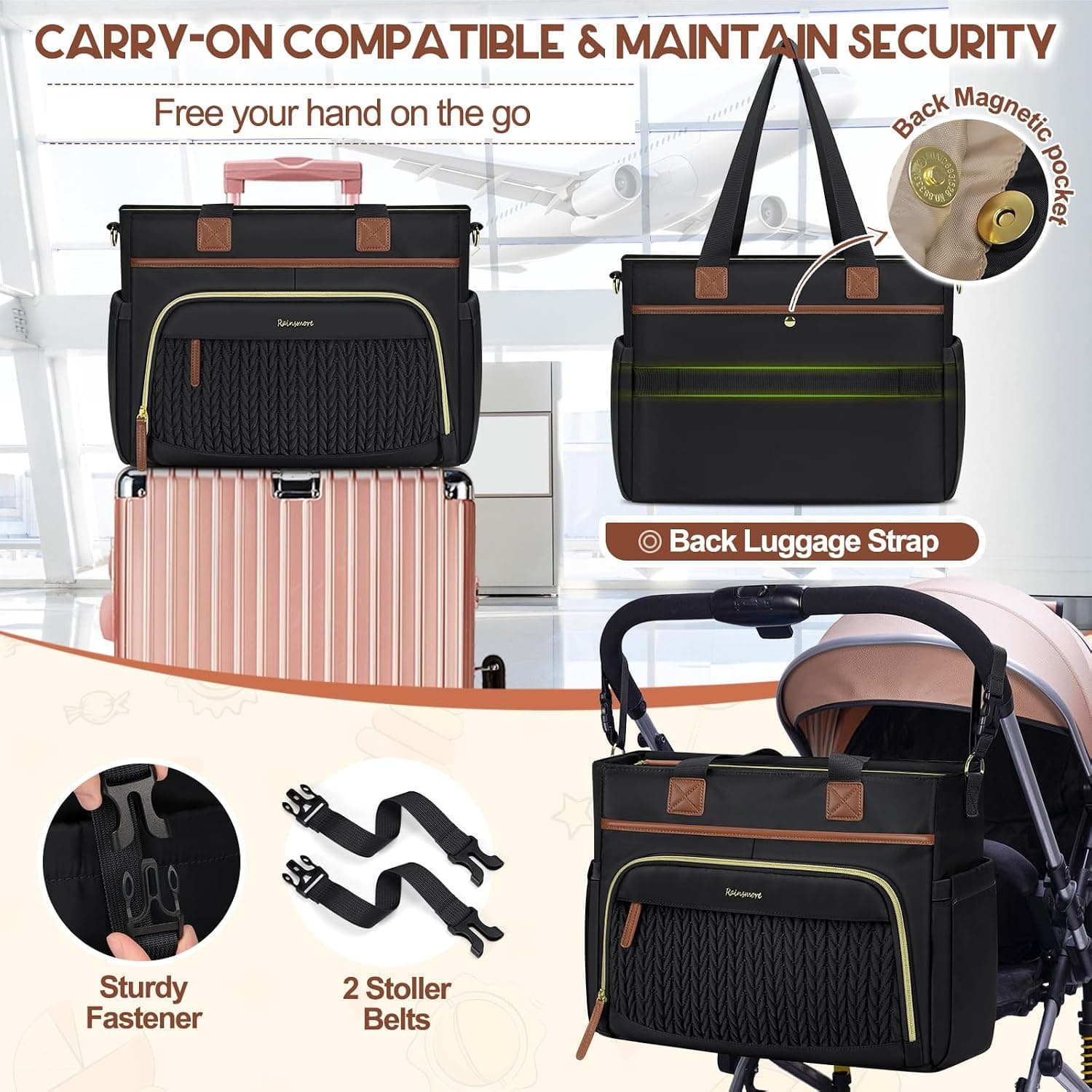 کیف پوشک نوزاد RAINSMORE مدل Tote بزرگ ضدآب چندمنظوره همراه با جاپستانکی و زیرانداز تعویض کیف پوشک نوزاد RAINSMORE مدل Tote بزرگ ضدآب چندمنظوره همراه با جاپستانکی و زیرانداز تعویض