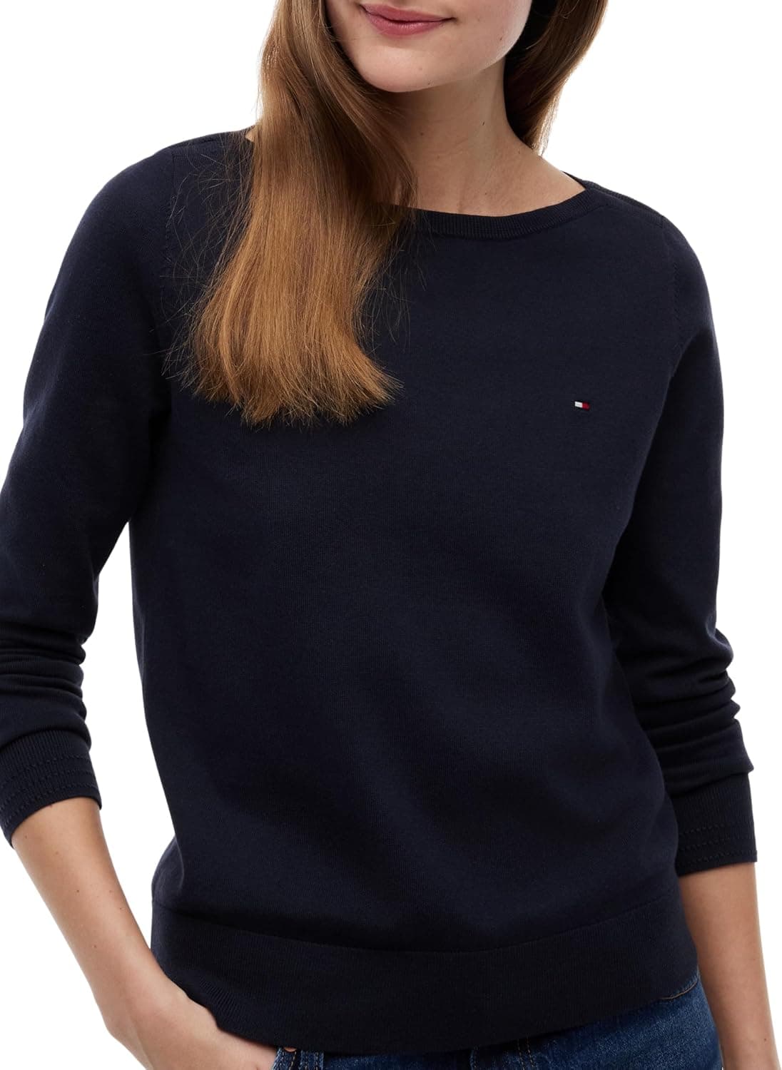 پلیور زنانه Tommy Hilfiger نخی بافت جرسی یقه قایقی پلیور زنانه Tommy Hilfiger نخی بافت جرسی یقه قایقی