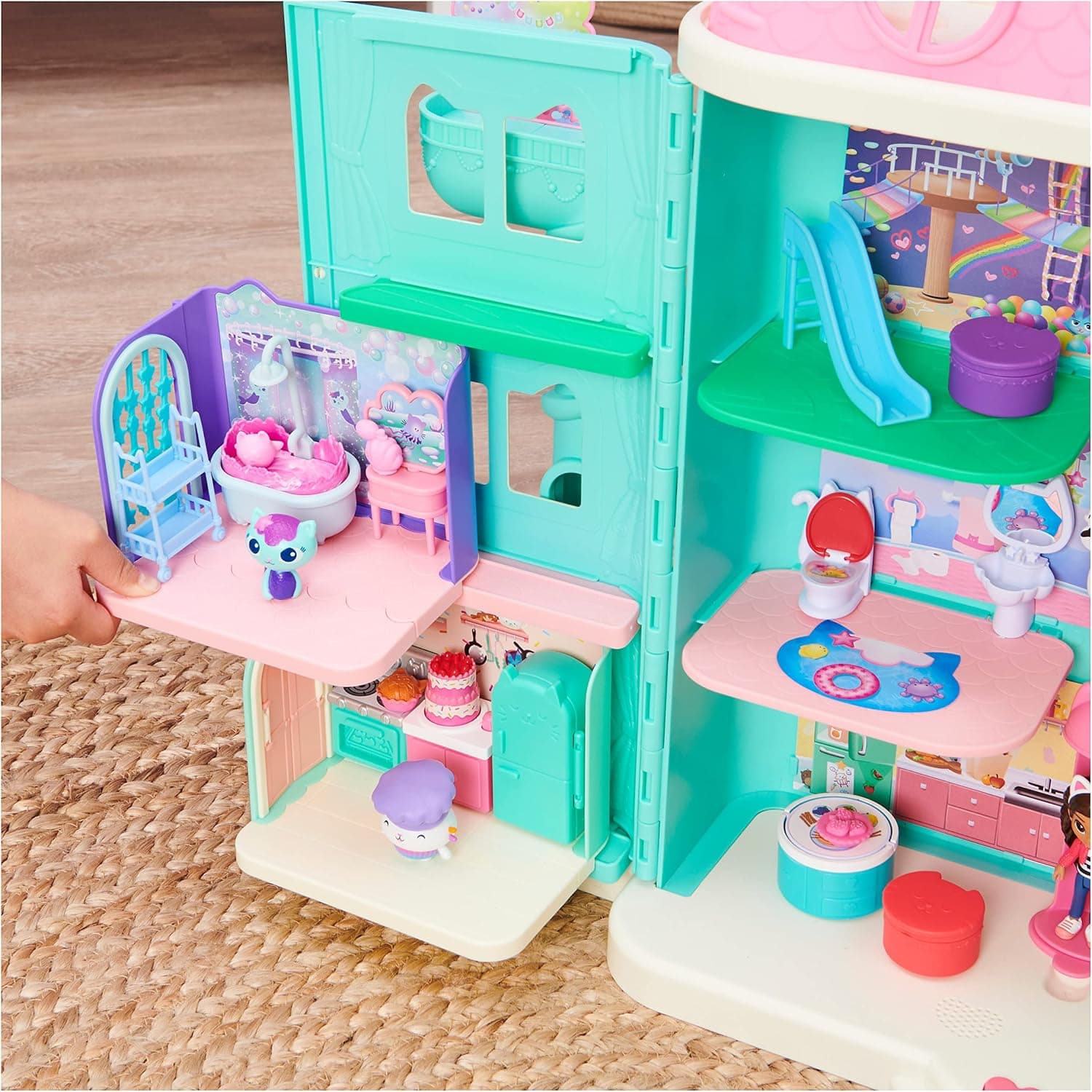 ست حمام اسباببازی کودکان DREAMWORKS GABBY'S DOLLHOUSE با فیگور MerCat، 3 لوازم جانبی، 3 مبلمان و 2 بسته تحویلی، چندرنگ ست حمام اسباببازی کودکان DREAMWORKS GABBY'S DOLLHOUSE با فیگور MerCat، 3 لوازم جانبی، 3 مبلمان و 2 بسته تحویلی، چندرنگ