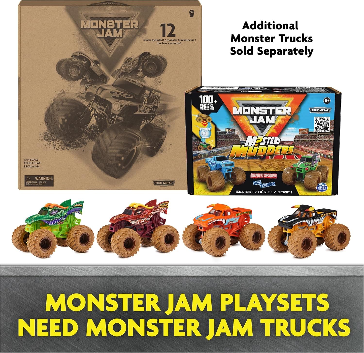ست ۲ عددی ماشین هیولایی فلزی Monster Jam مدل Mystery Mudders 2-Pack شامل Grave Digger و Blue Thunder، مقیاس 1:64 ست ۲ عددی ماشین هیولایی فلزی Monster Jam مدل Mystery Mudders 2-Pack شامل Grave Digger و Blue Thunder، مقیاس 1:64